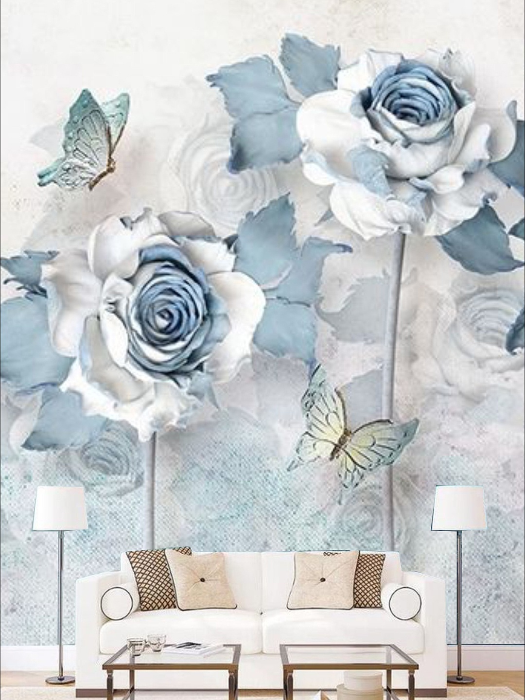 

KSHIRSA White & Blue Floral Printed Self Adhesive Removable Wallpaper