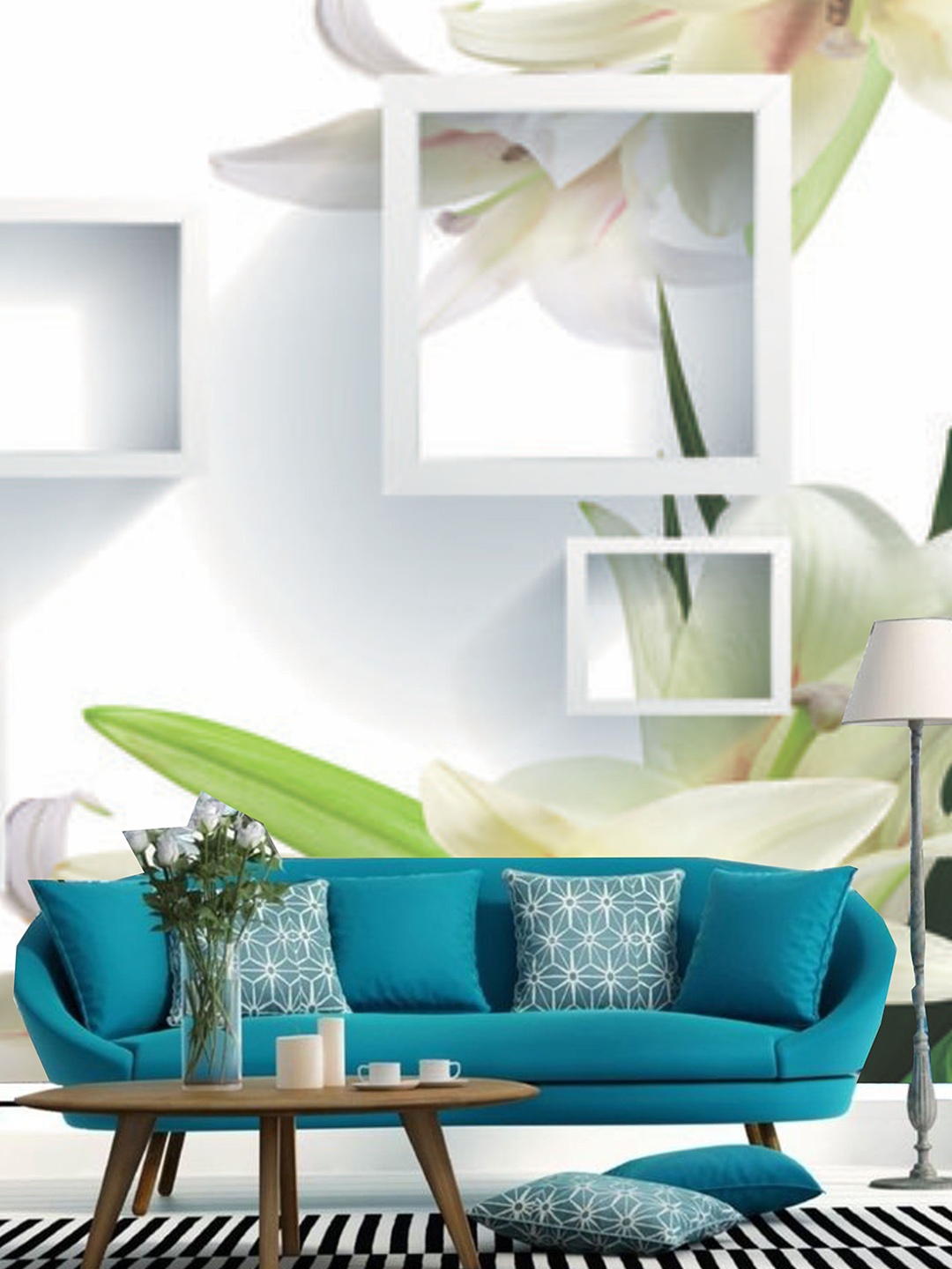 

KSHIRSA White & Green Floral Printed Self Adhesive Removable Wallpaper