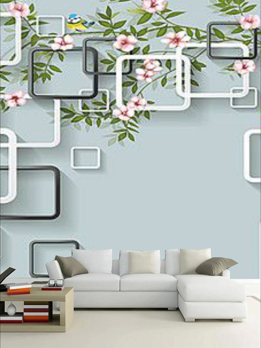 

KSHIRSA Green & Pink Floral Printed Self Adhesive Removable Wallpaper