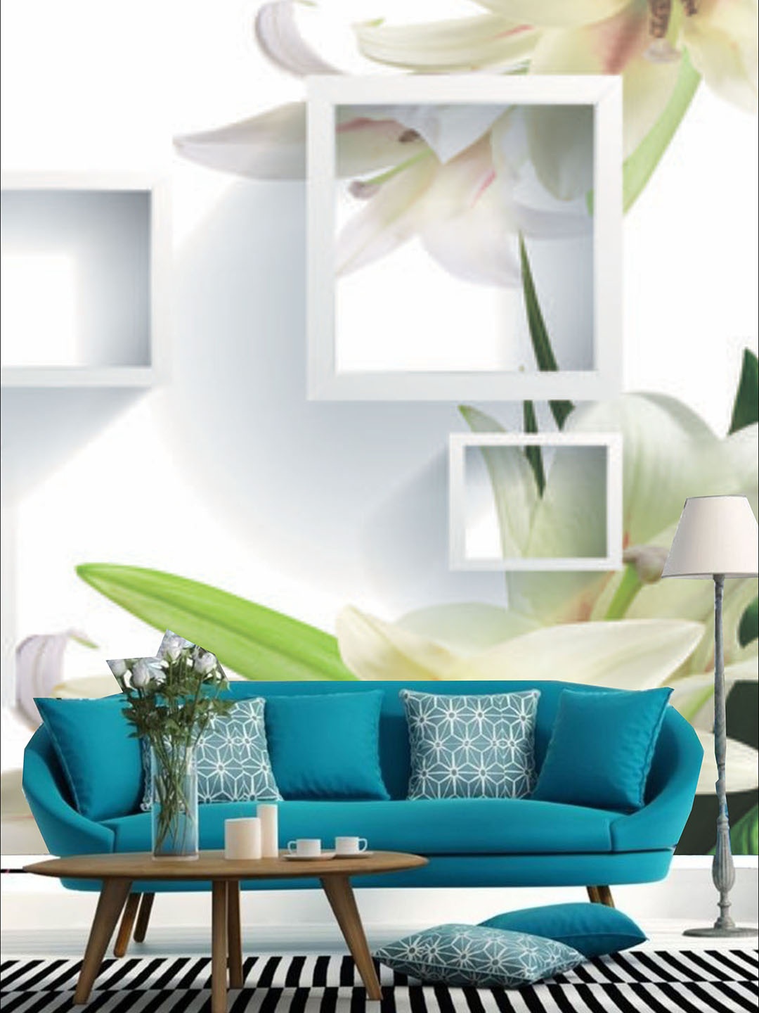 

KSHIRSA White & Green Floral Printed Self Adhesive Removable Wallpaper