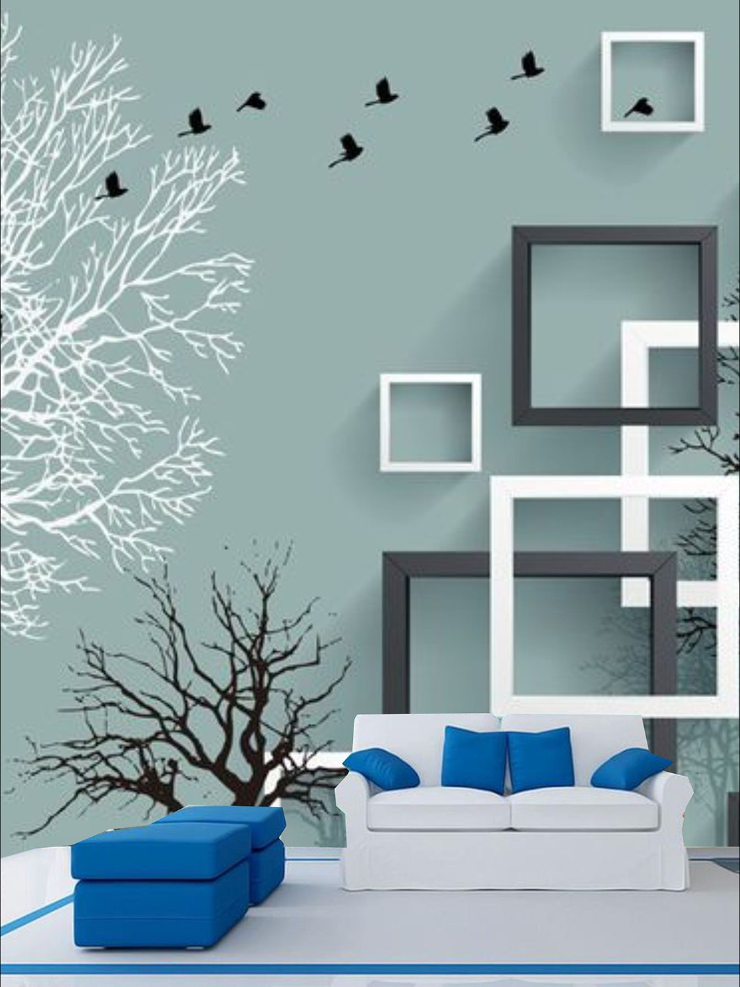 

KSHIRSA Green & White Floral Printed Self Adhesive Removable Wallpaper
