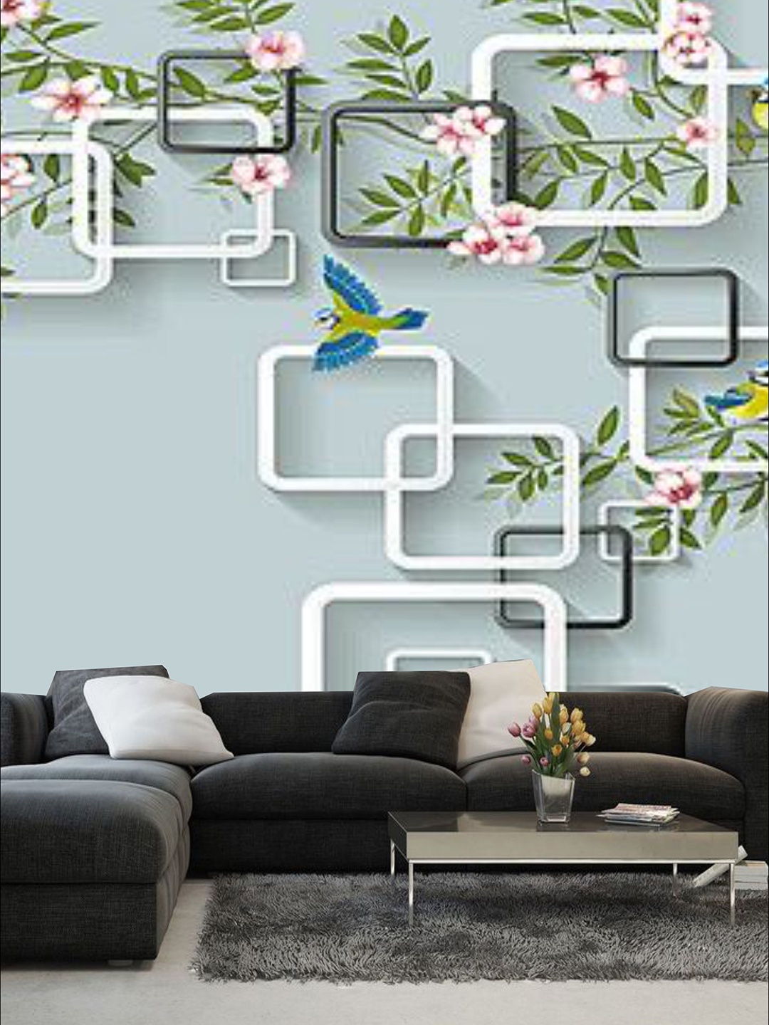 

KSHIRSA Green & Pink Floral Printed Self Adhesive Removable Wallpaper
