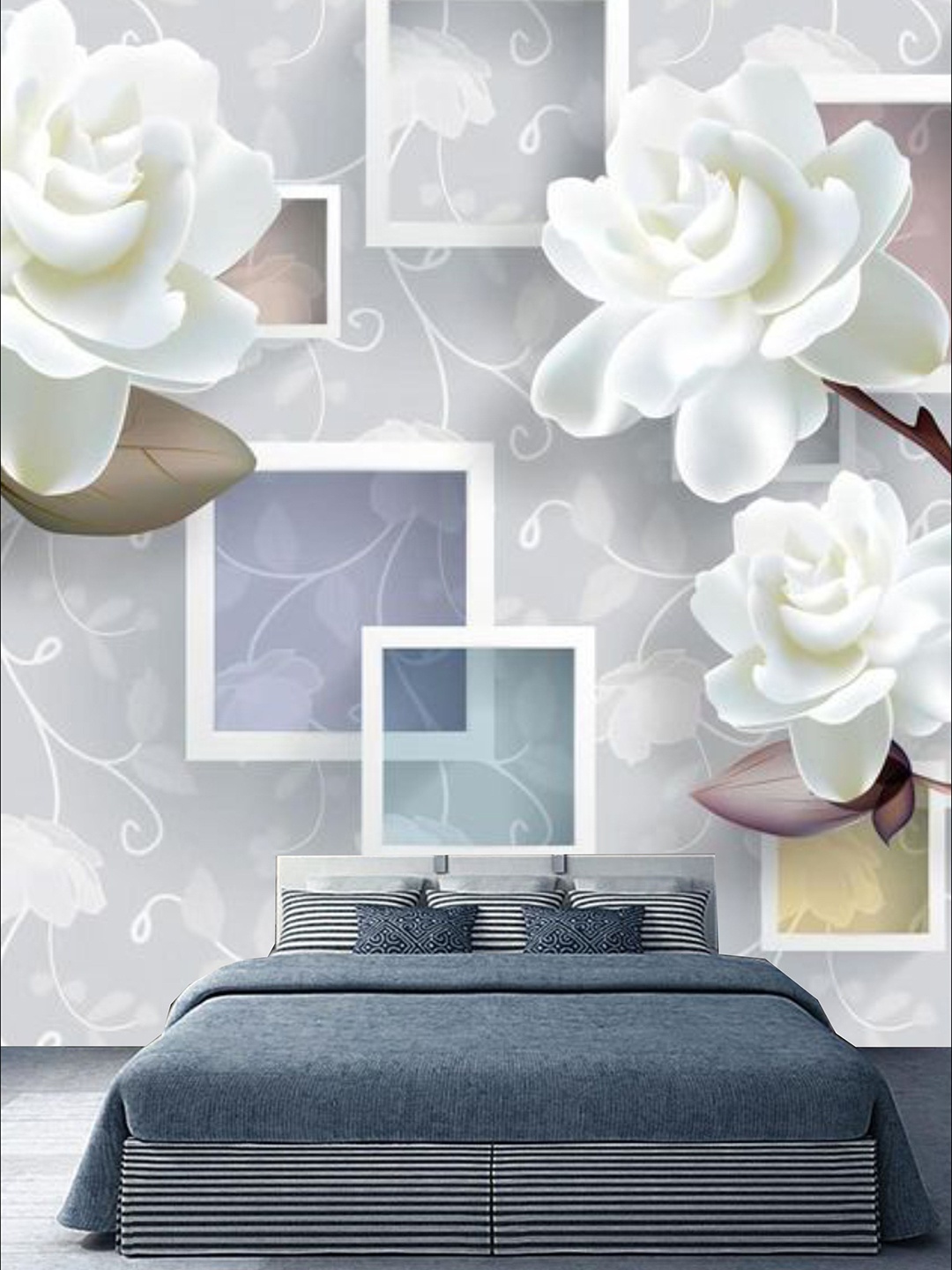 

KSHIRSA White & Blue Floral Printed Self Adhesive Removable Wallpaper