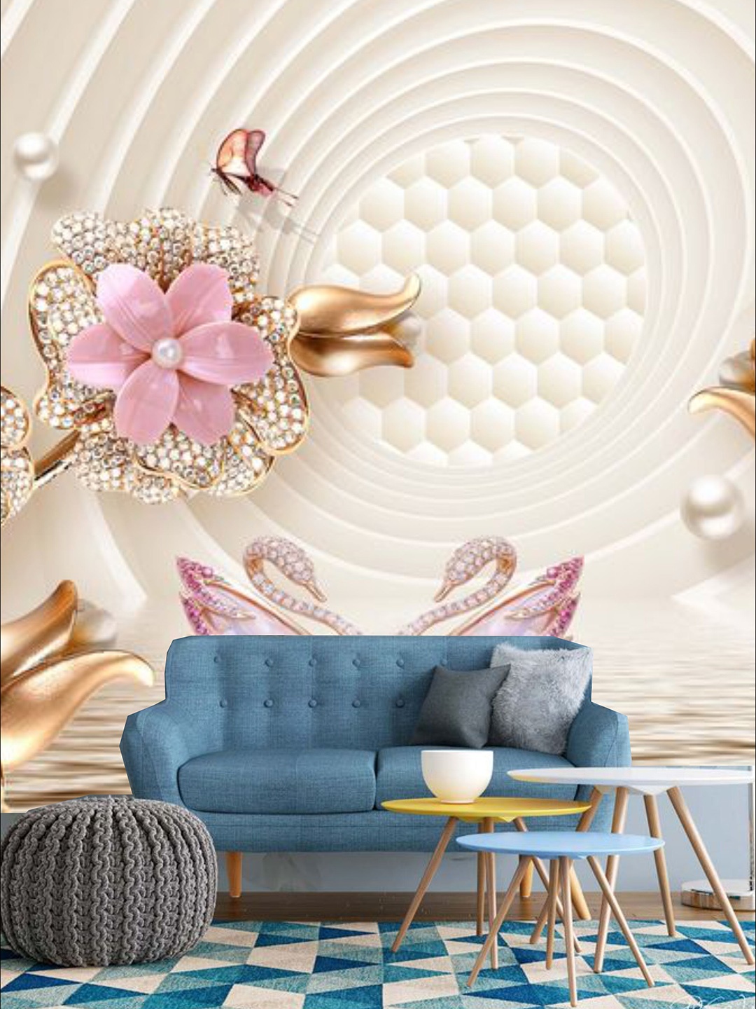

KSHIRSA Cream & Pink Floral Printed Self Adhesive Removable Wallpaper