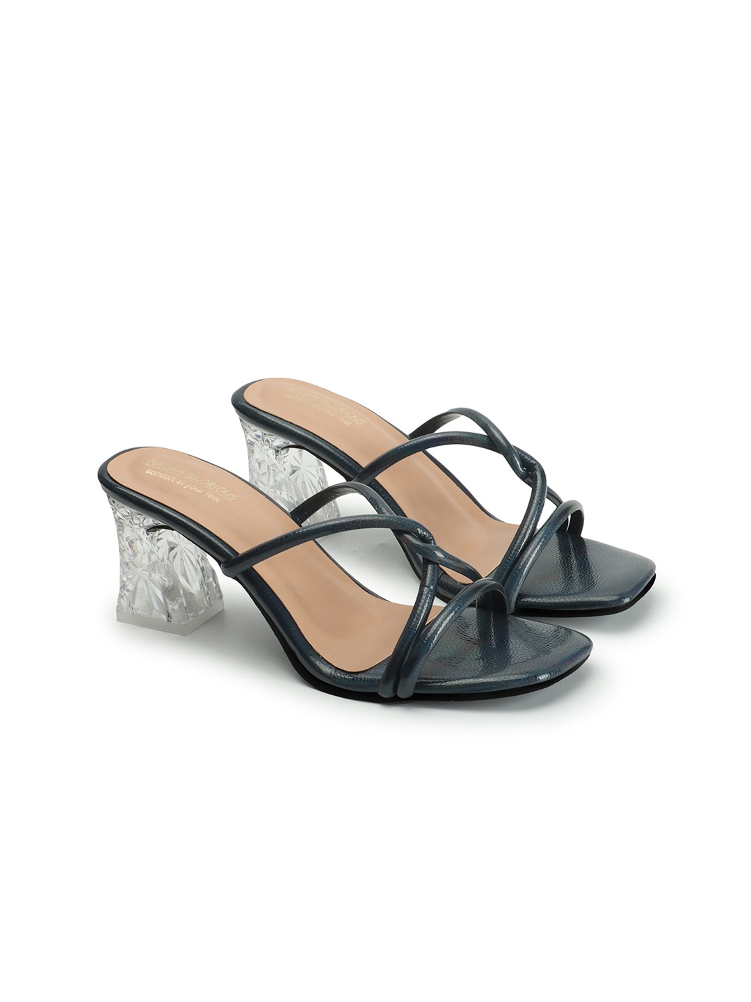

madam glorious Strappy Open Toe Block Heels, Black