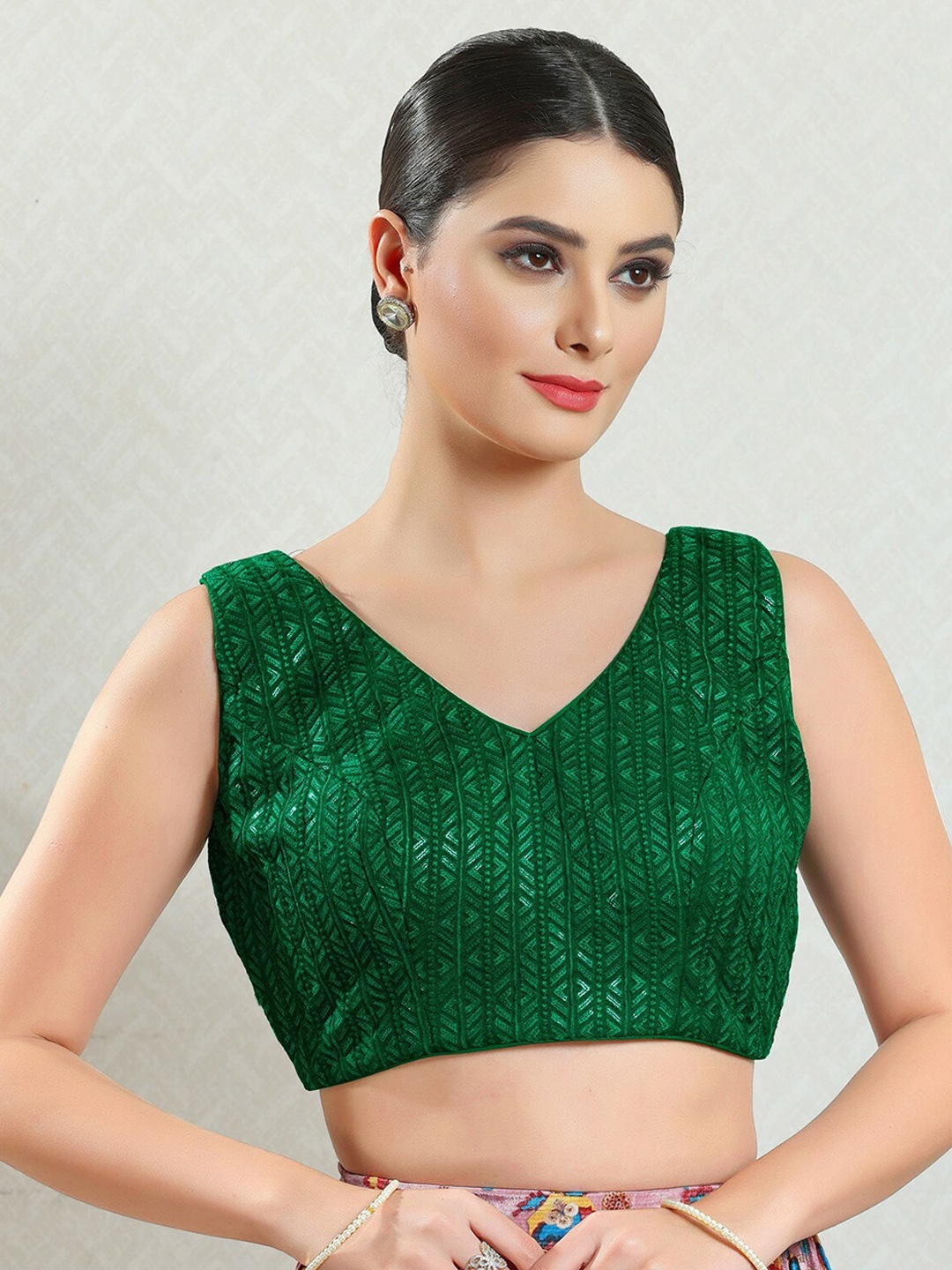 

SALWAR STUDIO Embroidered Brocade Saree Blouse, Green