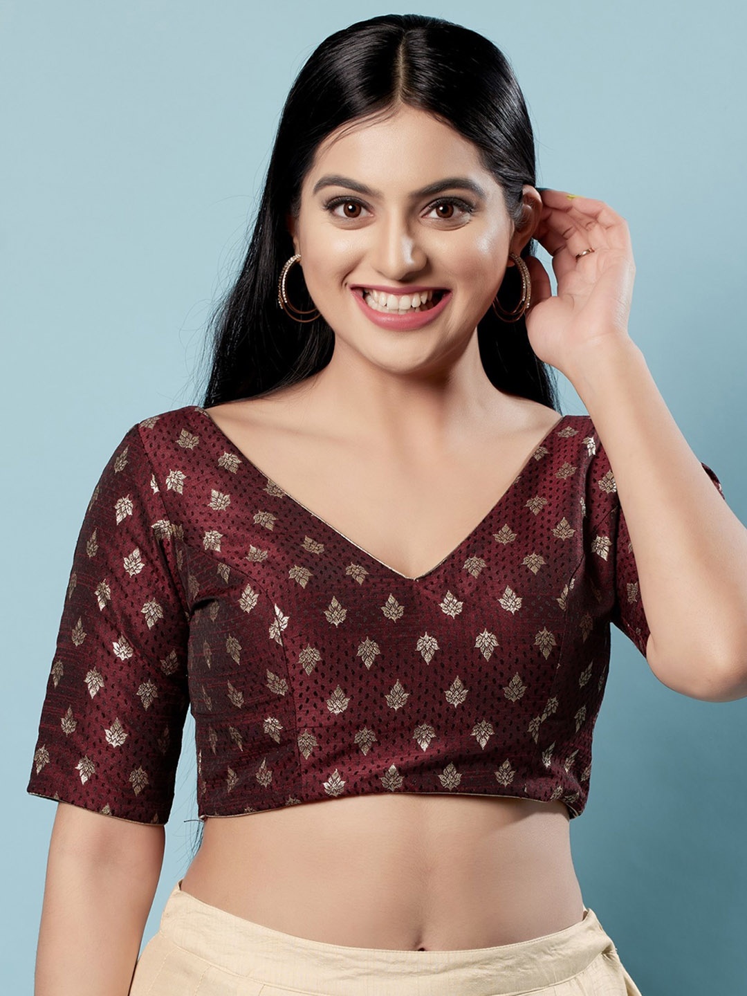 

SALWAR STUDIO Woven Design Brocade Saree Blouse, Maroon