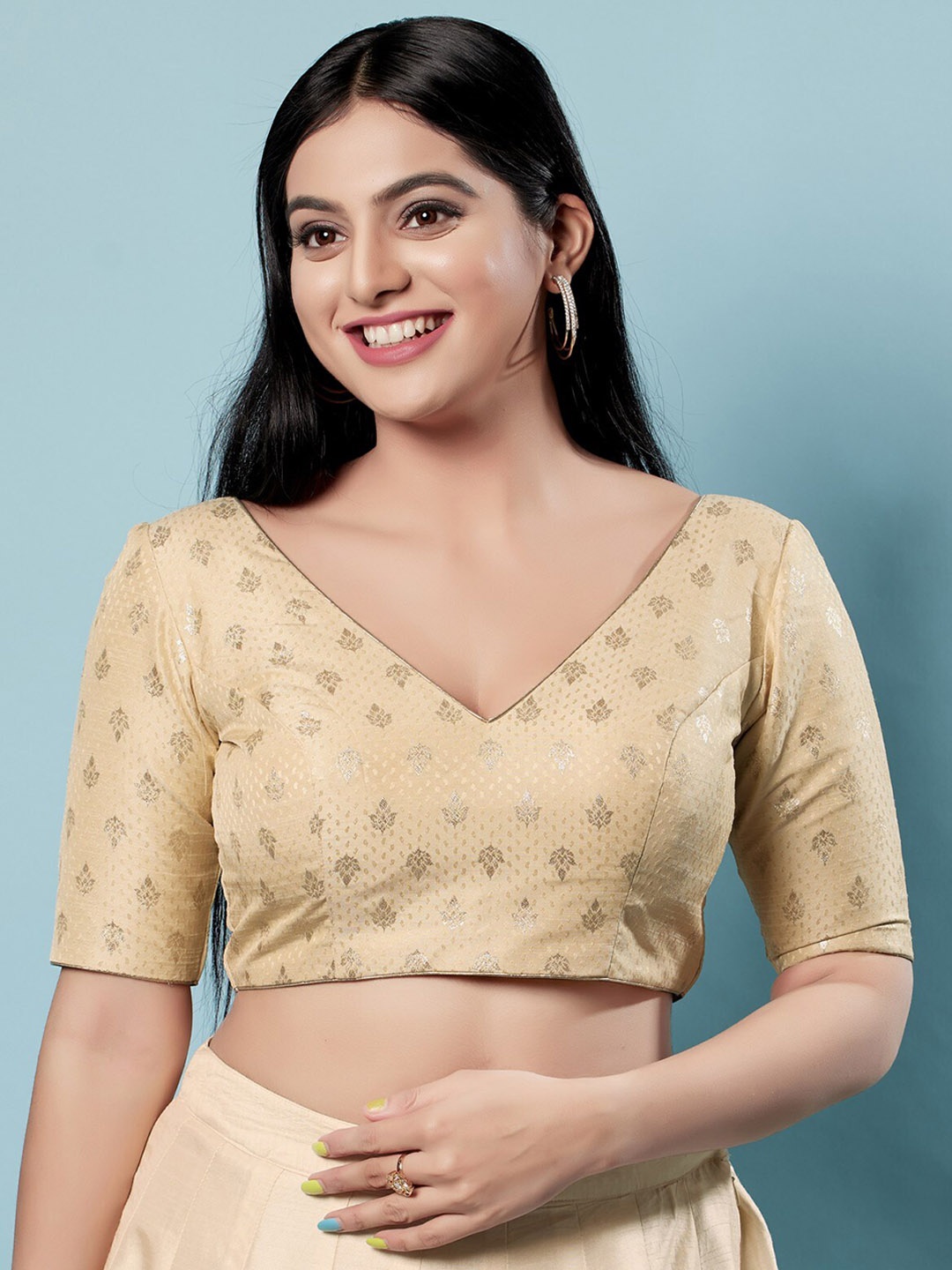 

SALWAR STUDIO Woven Design Brocade Saree Blouse, Gold