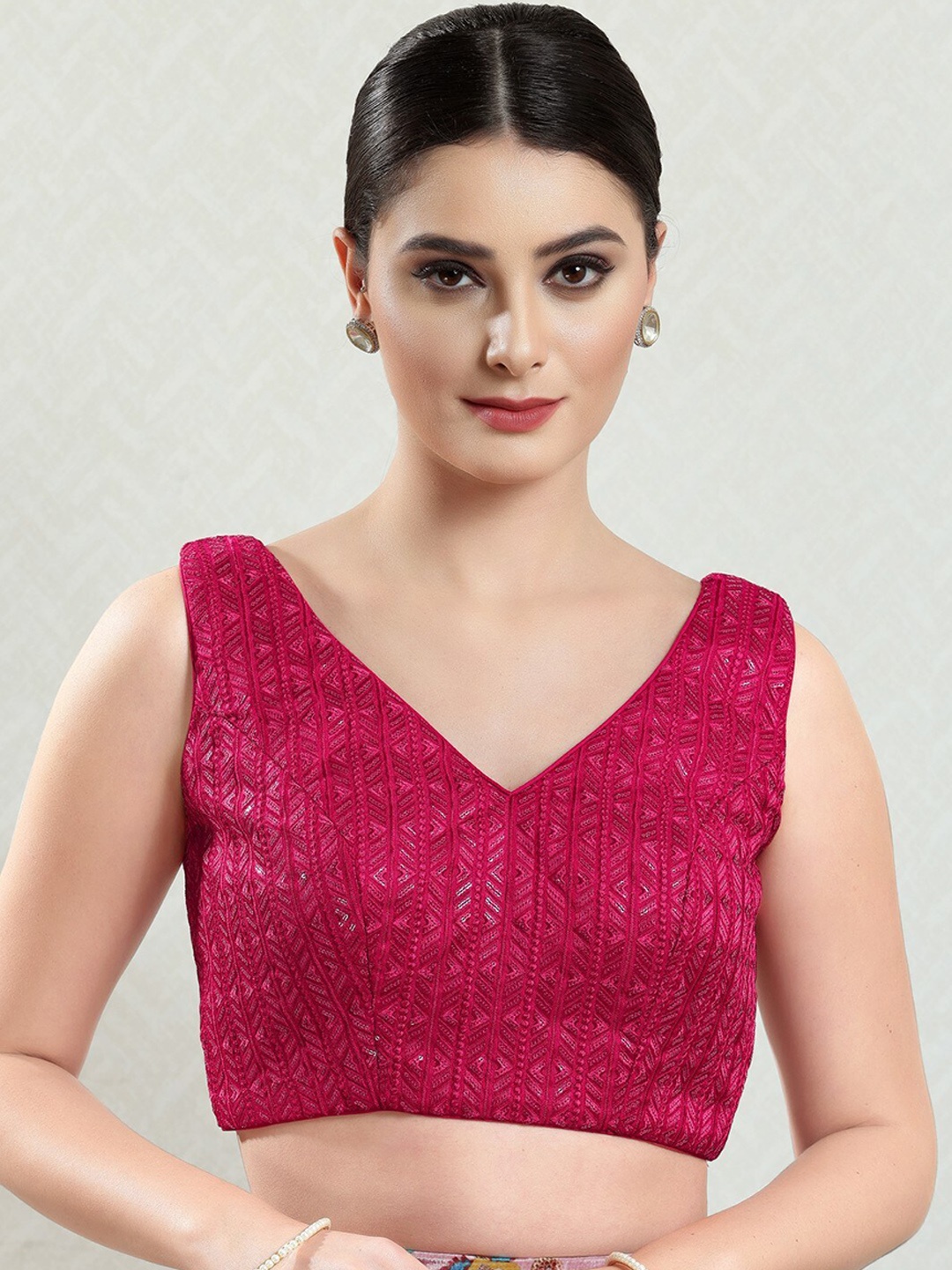 

SALWAR STUDIO Embroidered Sequined Brocade Saree Blouse, Pink
