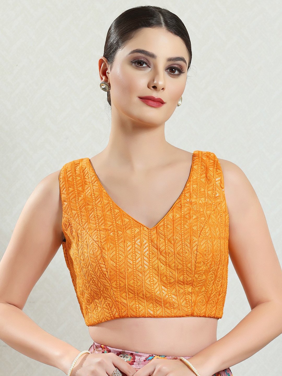 

SALWAR STUDIO Embroidered Sequined Brocade Saree Blouse, Mustard