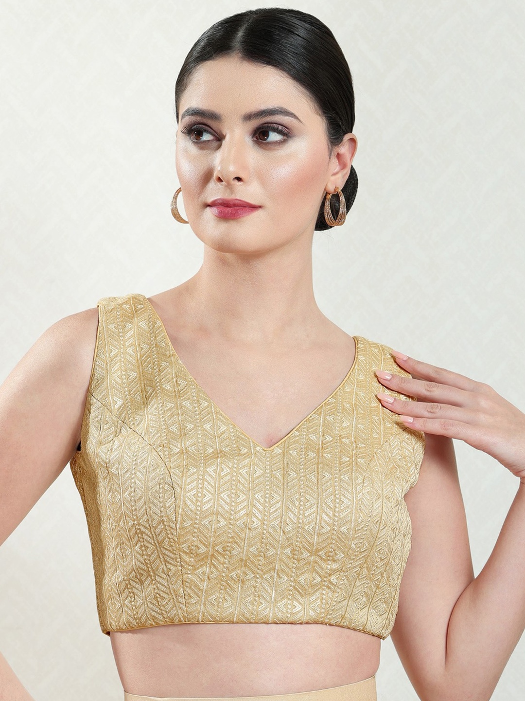 

SALWAR STUDIO Embroidered Brocade Saree Blouse, Gold