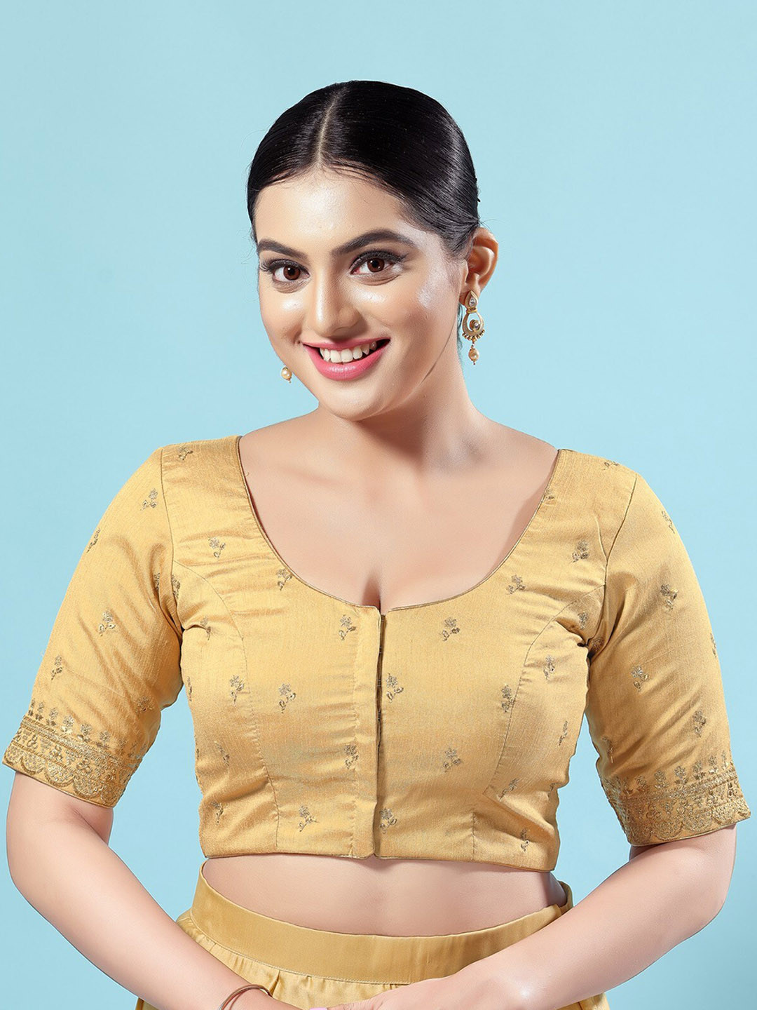 

SALWAR STUDIO Embroidered Silk Saree Blouse, Gold