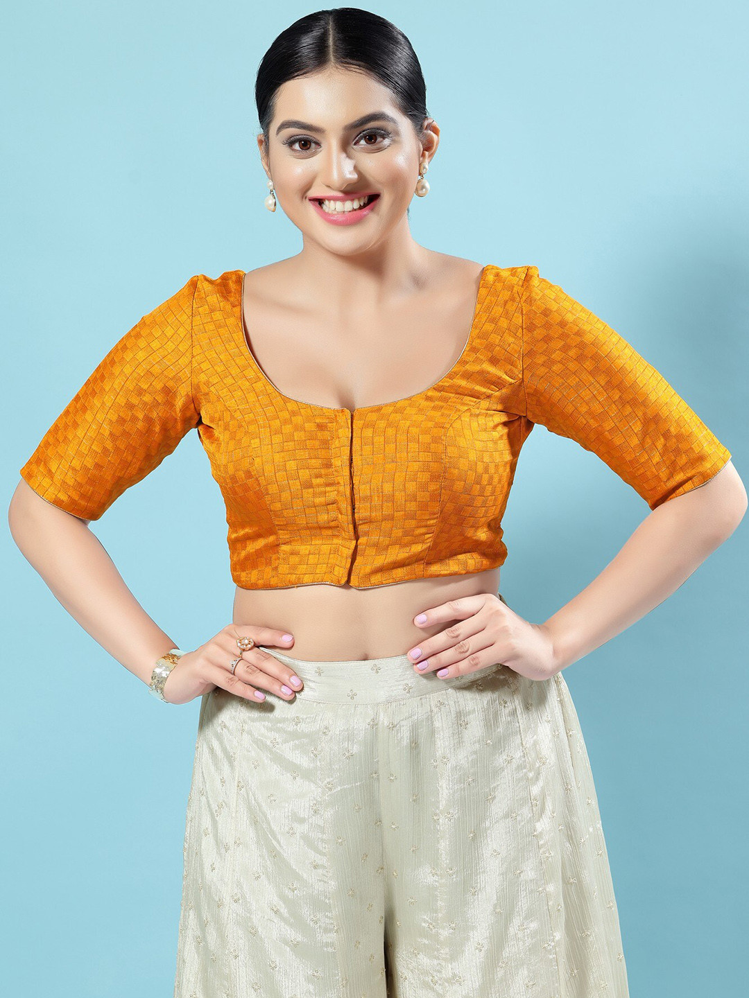 

SALWAR STUDIO Woven Design Saree Blouse, Mustard