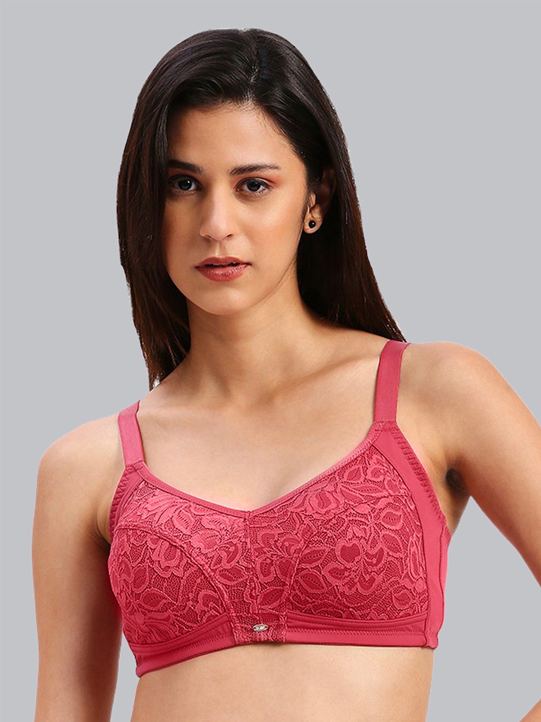 

Soie Floral Laced Full Coverage Non-Wired Non-Padded Everyday Bra, Pink