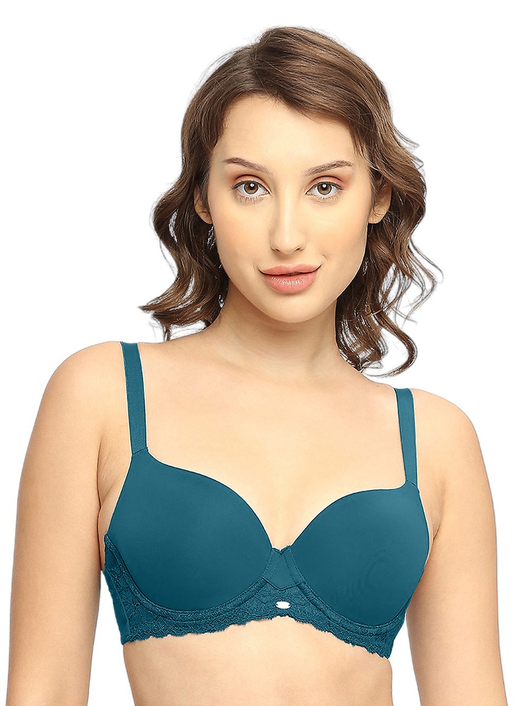 

Soie Women Medium Coverage Lightly Padded Underwired Lace T-shirt Bra, Blue