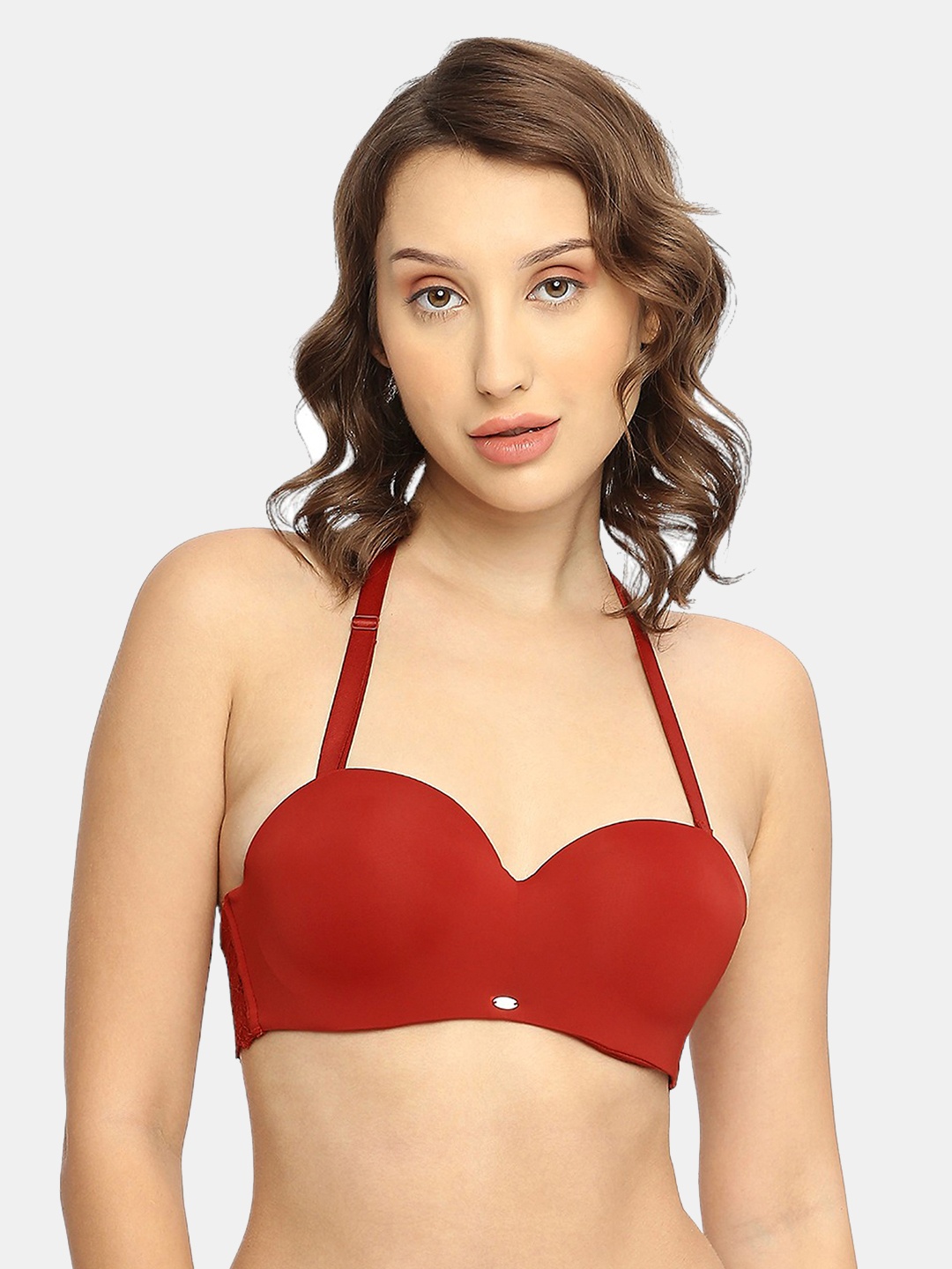 

Soie Women Medium Coverage Lightly Padded Underwired Laced Balconette Bra, Red