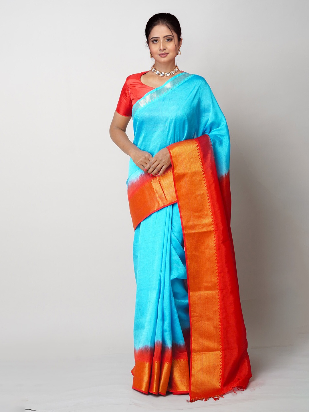

Unnati Silks Zari Mangalagiri Saree, Blue