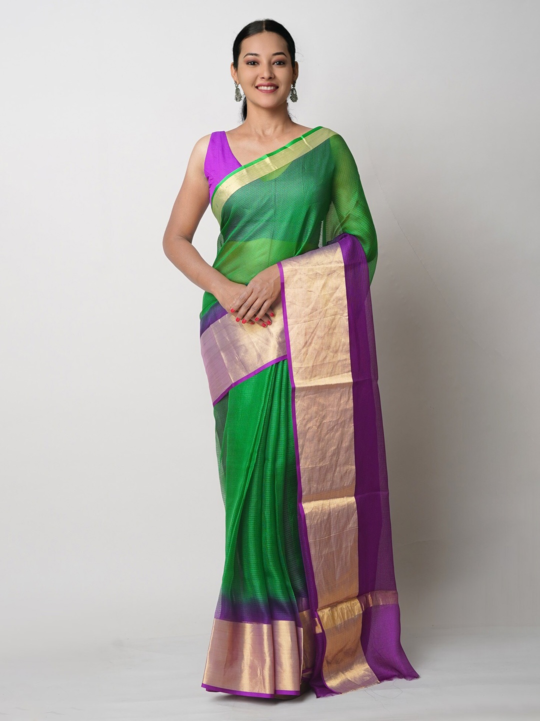 

Unnati Silks Colourblocked Pure Silk Handloom Kota Saree, Green