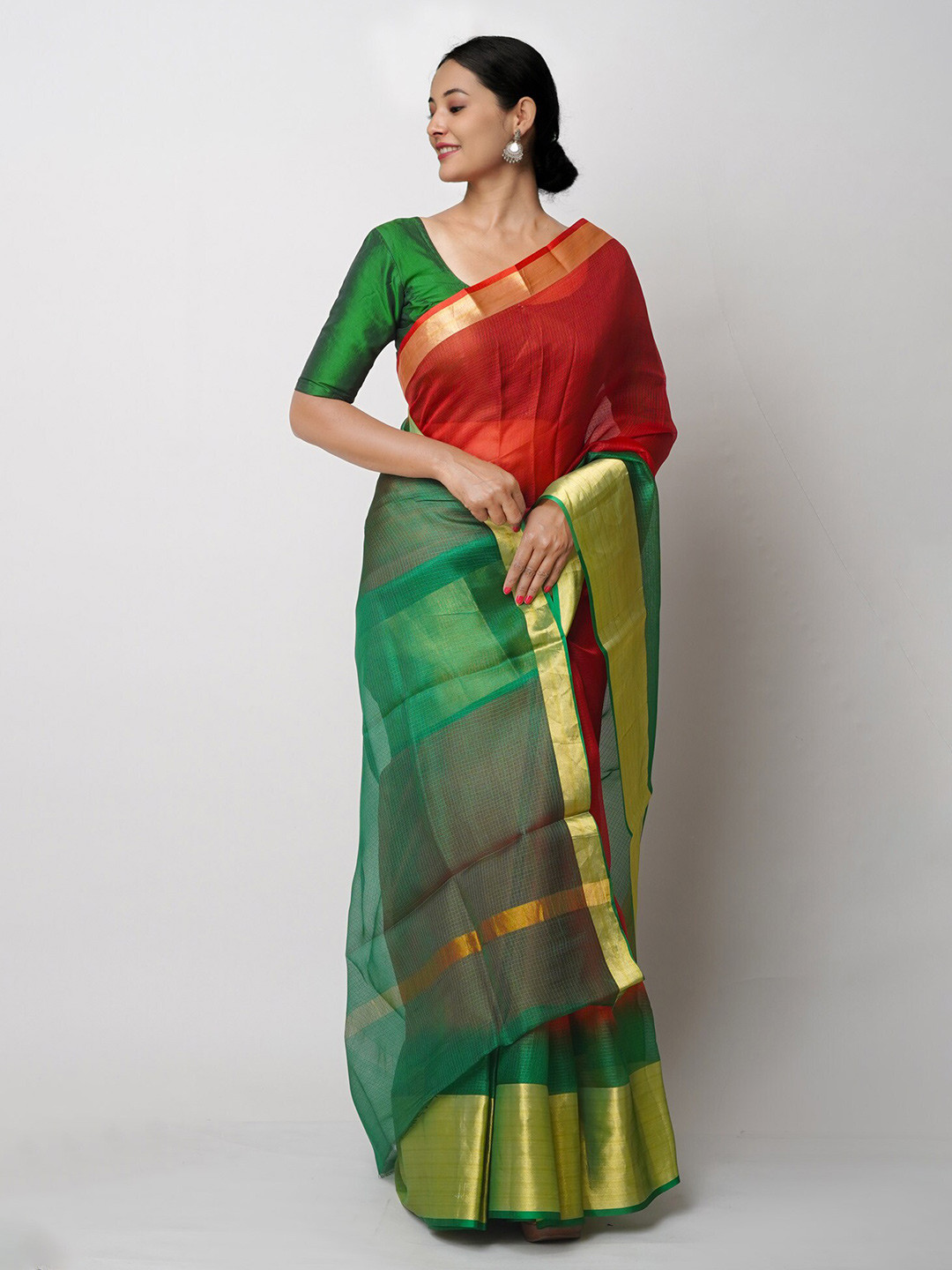 

Unnati Silks Colourblocked Pure Silk Handloom Kota Saree, Red