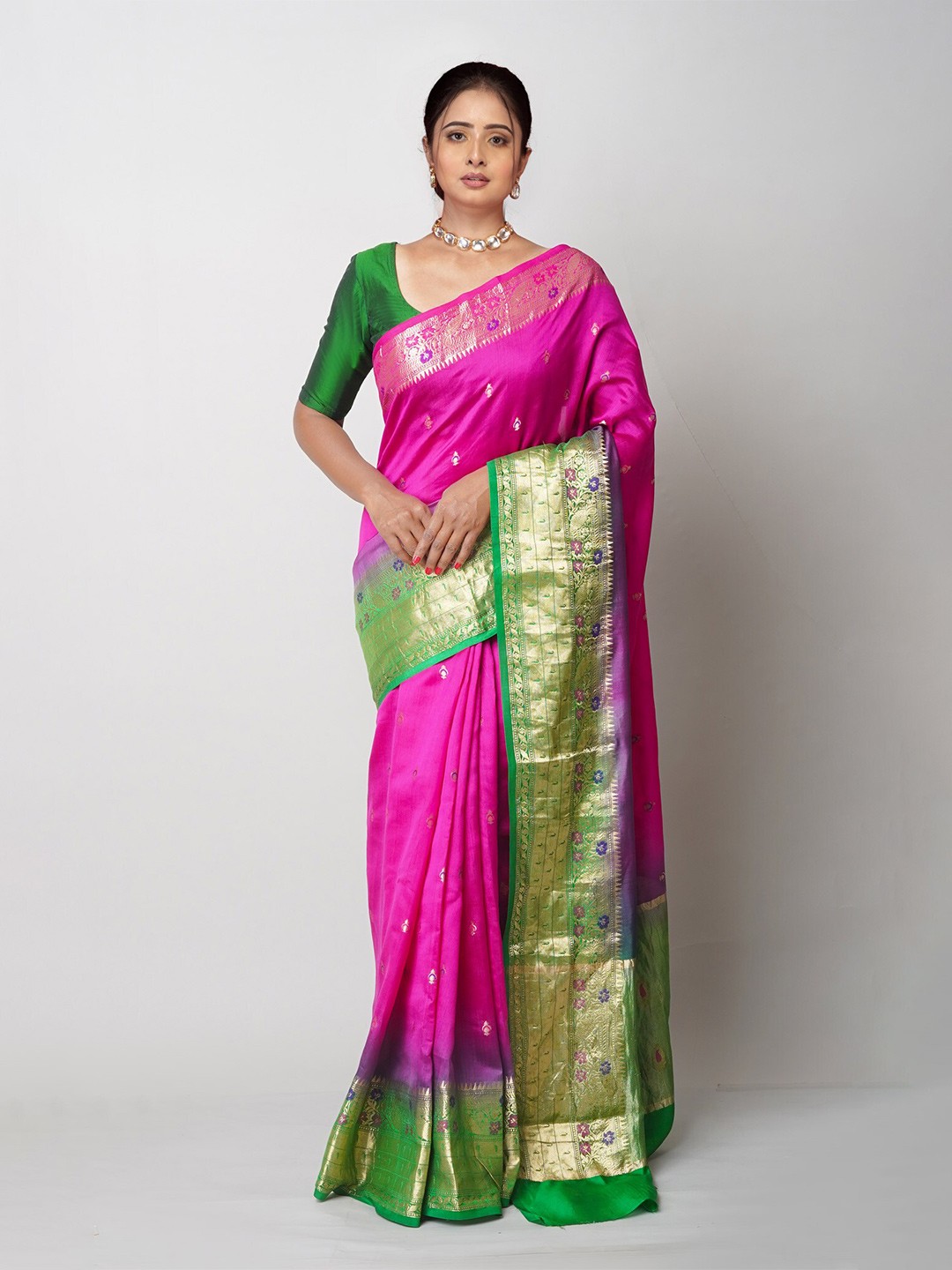 

Unnati Silks Pink Woven Design Pure Silk Handloom Banarasi Saree
