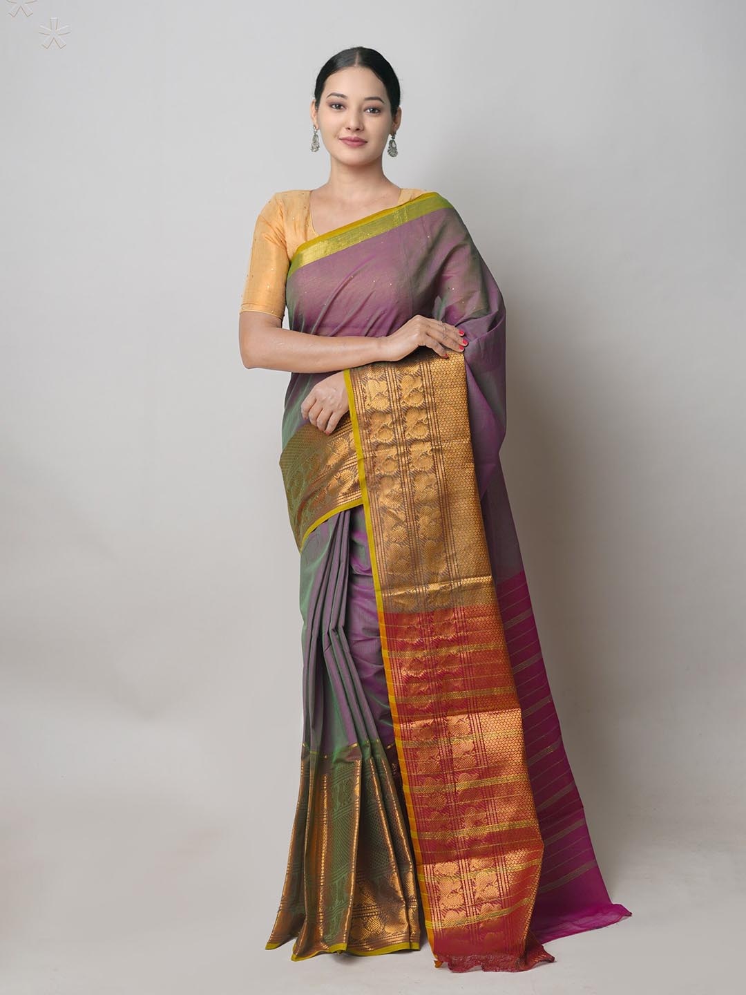 

Unnati Silks Ethnic Motifs Woven Design Pure Cotton Handloom Narayan Peth Saree, Green