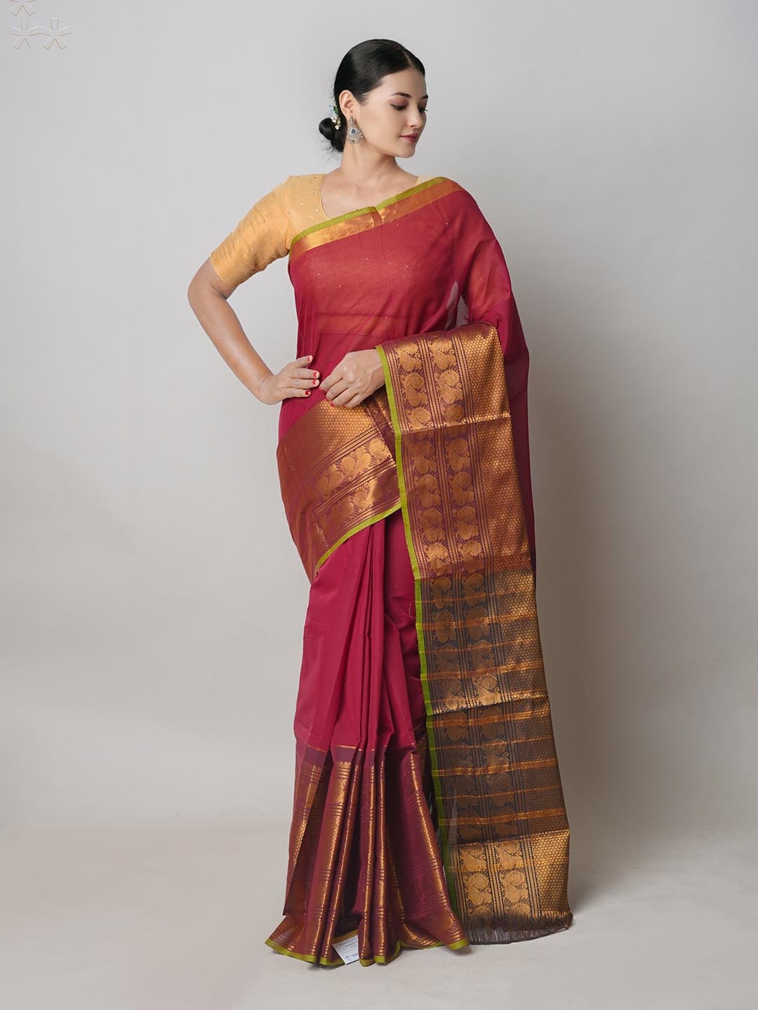 

Unnati Silks Zari Pure Cotton Narayan Peth Saree, Maroon