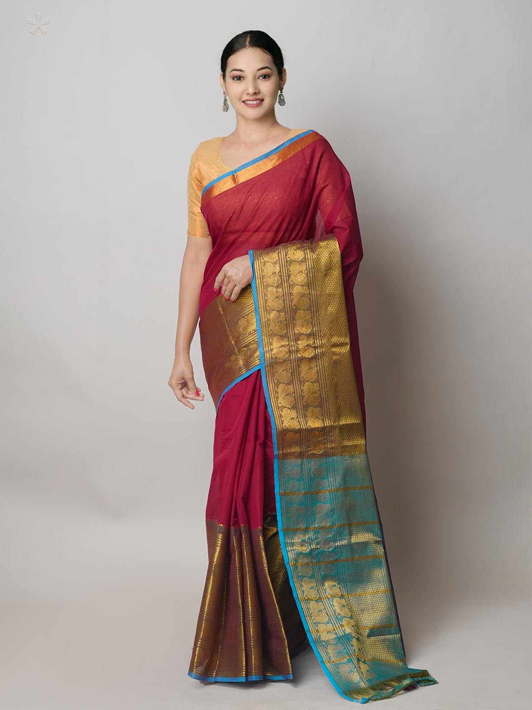 

Unnati Silks Zari Pure Cotton Handloom Narayan Peth Saree, Maroon
