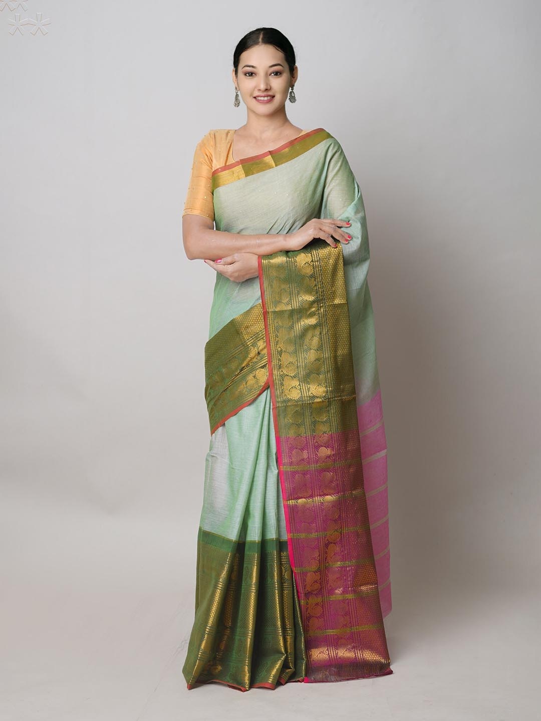 

Unnati Silks Woven Design Pure Cotton Handloom Narayan Peth Saree, Green