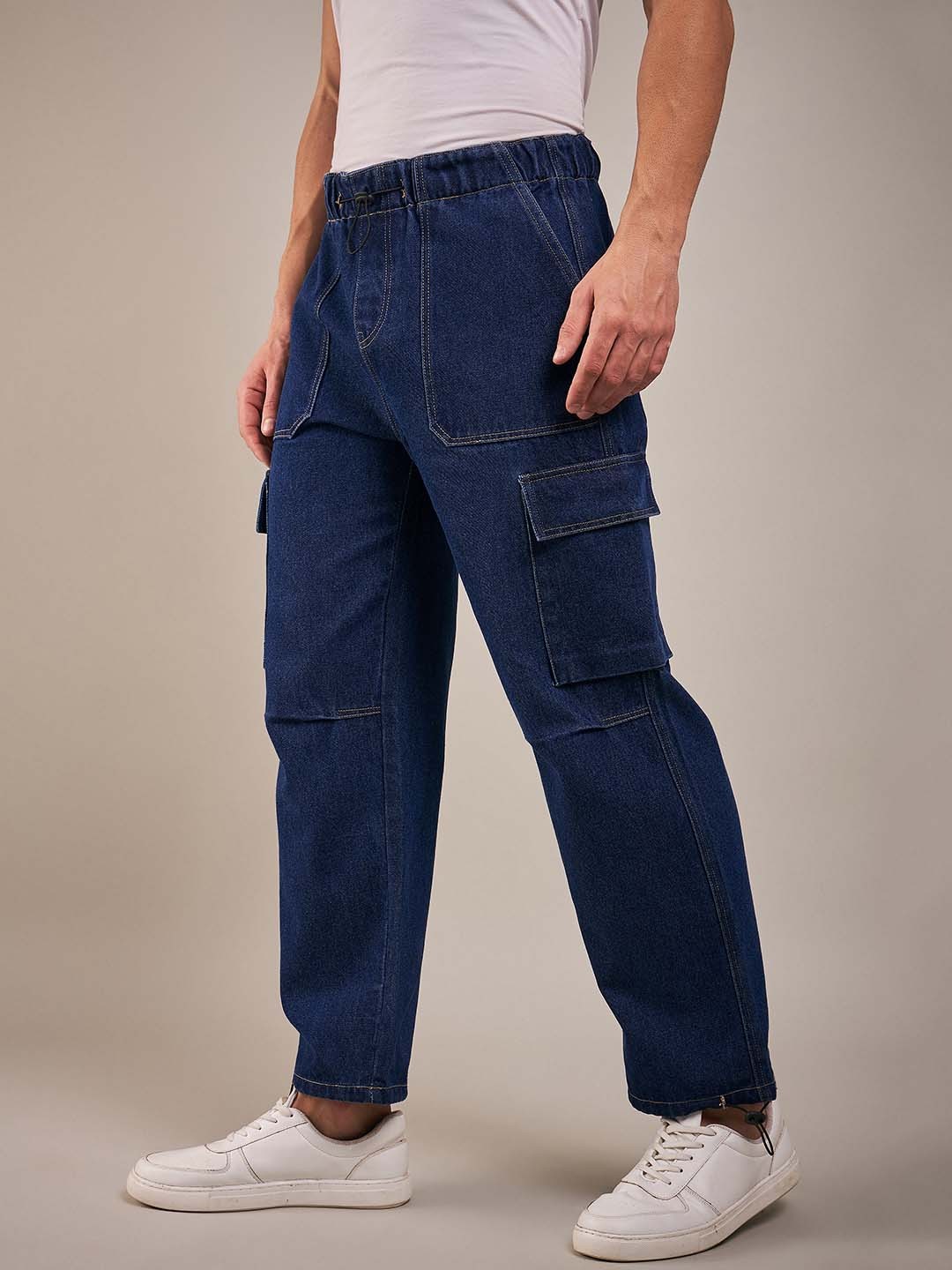 

The Roadster Lifestyle Co. Men Relax Mid-Rise Stretchable Cargo Jeans, Blue