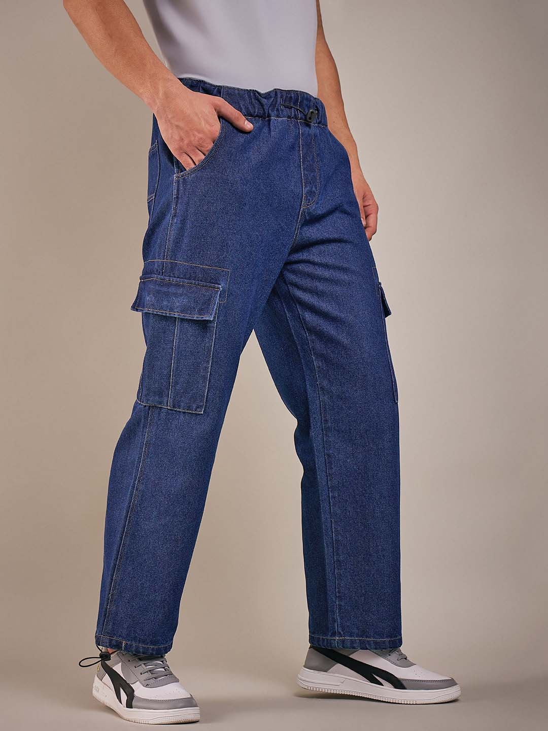 

The Roadster Life Co. Men Relaxed Fit High-Rise Clean Look Stretchable Cargo Jeans, Blue