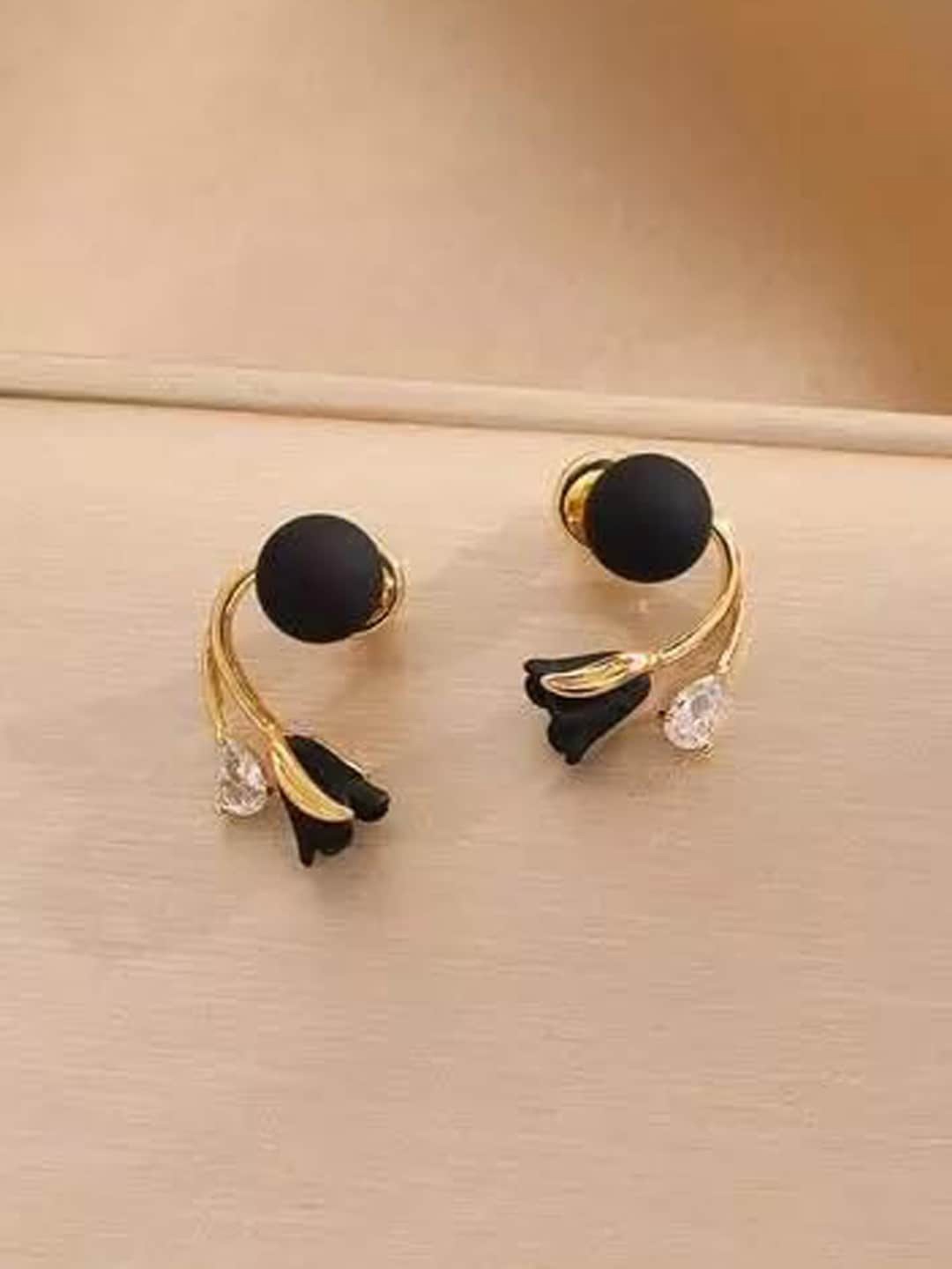 VAGHBHATT Floral Gold-Plated Studs Earrings, Black