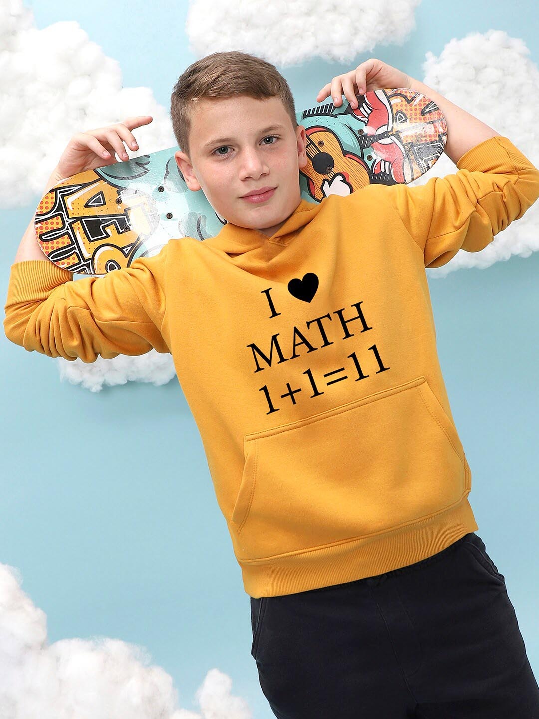 

Instafab Boys Typography Printed Hooded Cotton Pullover Sweatshirt, Mustard