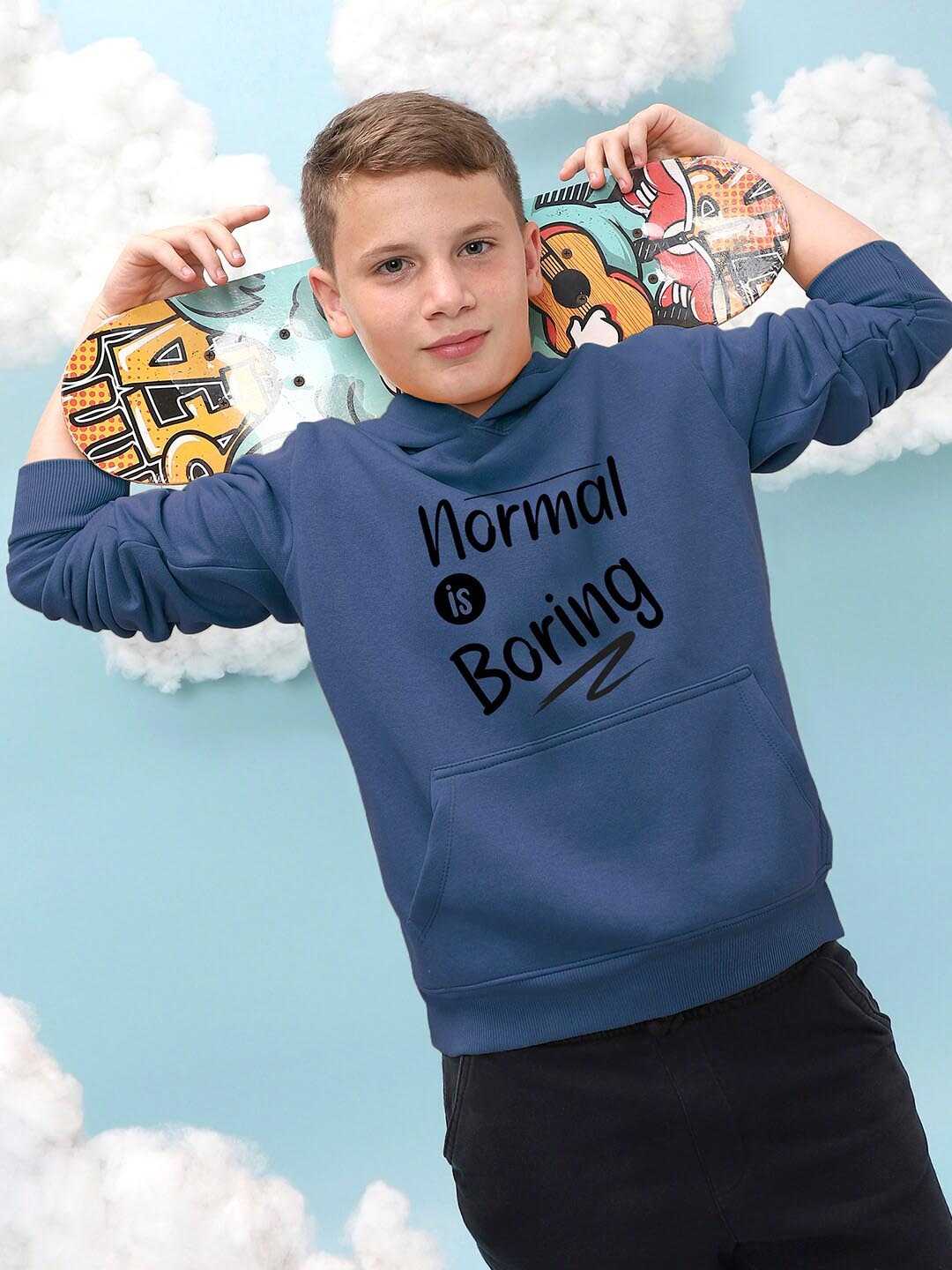 

Instafab Boys Typography Printed Hooded Cotton Pullover Sweatshirt, Blue