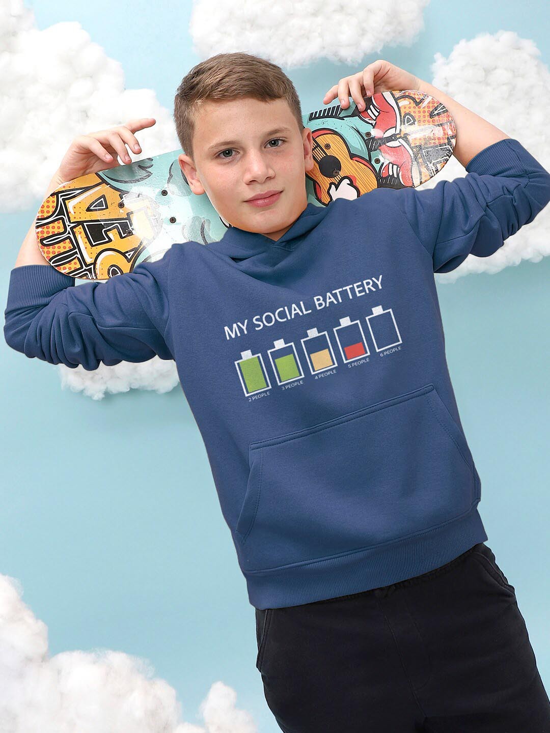 

Instafab Boys Graphic Printed Hooded Cotton Sweatshirt, Navy blue