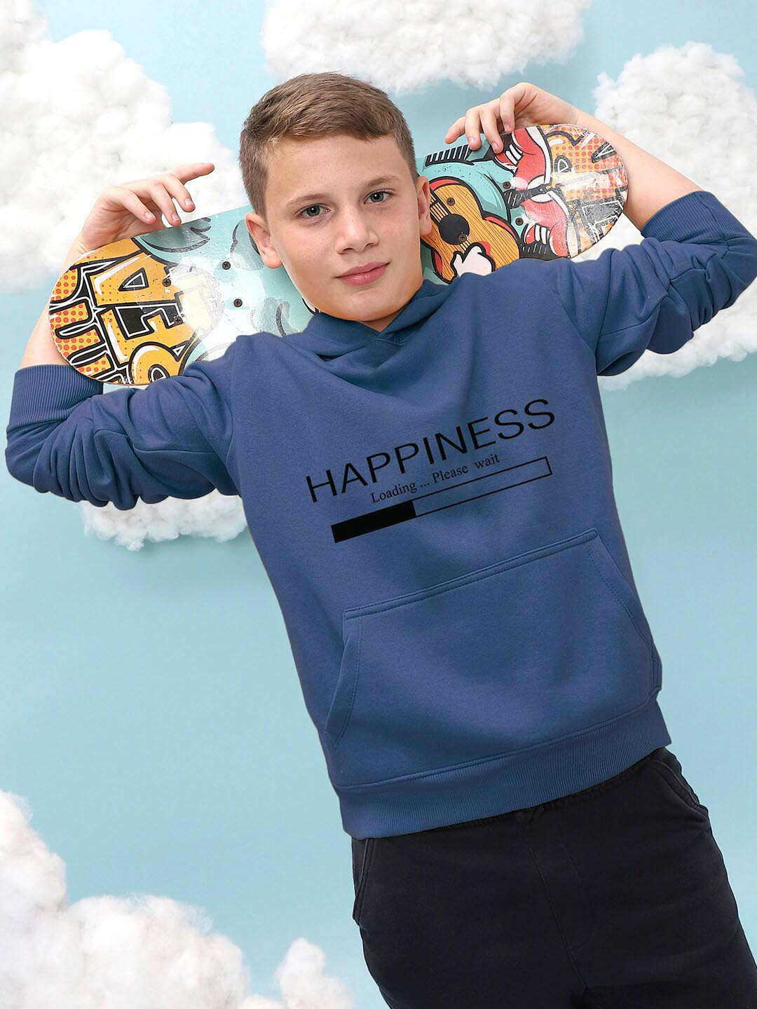 

Instafab Boys Typography Printed Hooded Cotton Sweatshirt, Blue