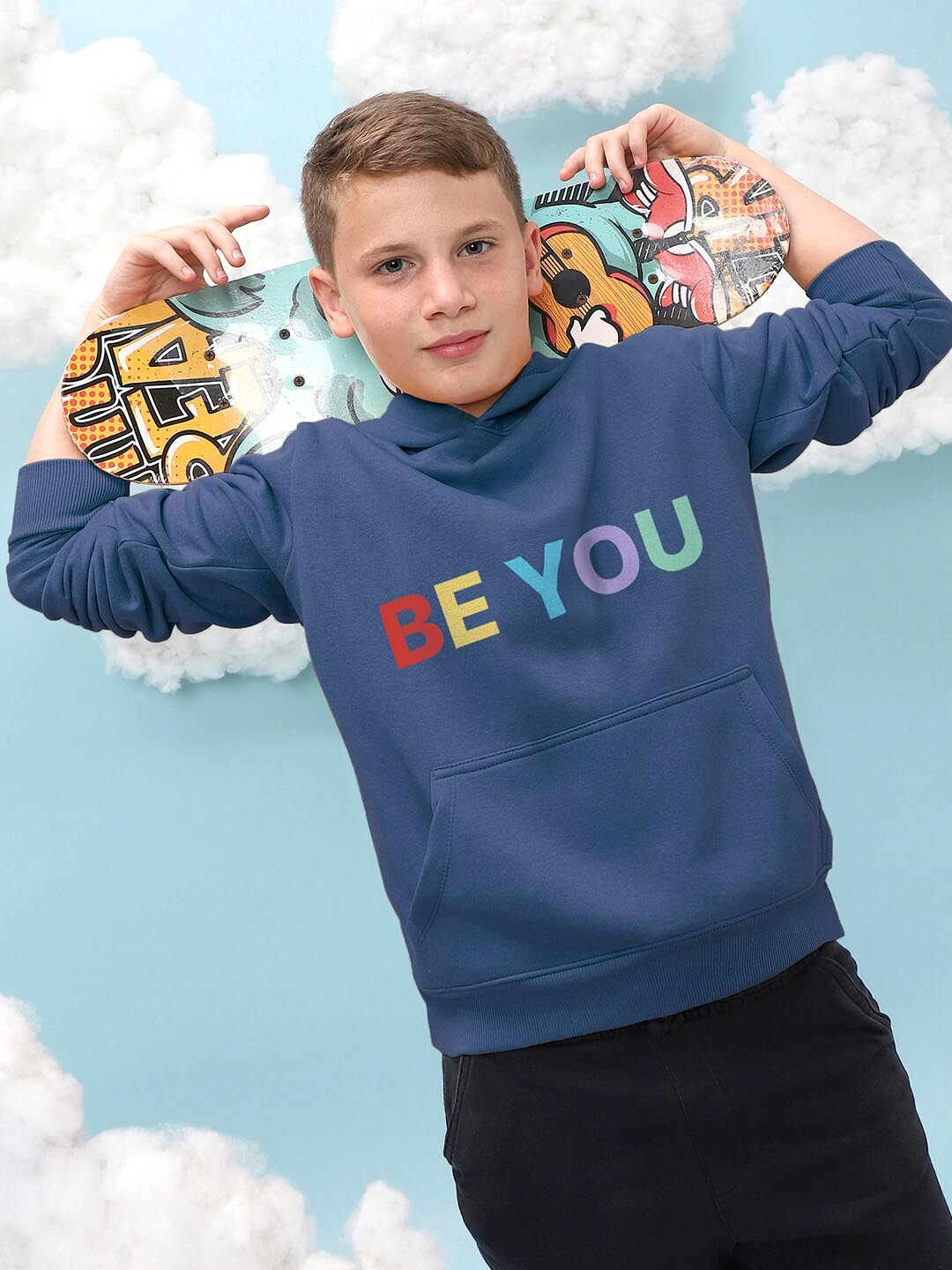 

Instafab Boys Typography Printed Hooded Cotton Pullover Sweatshirt, Blue