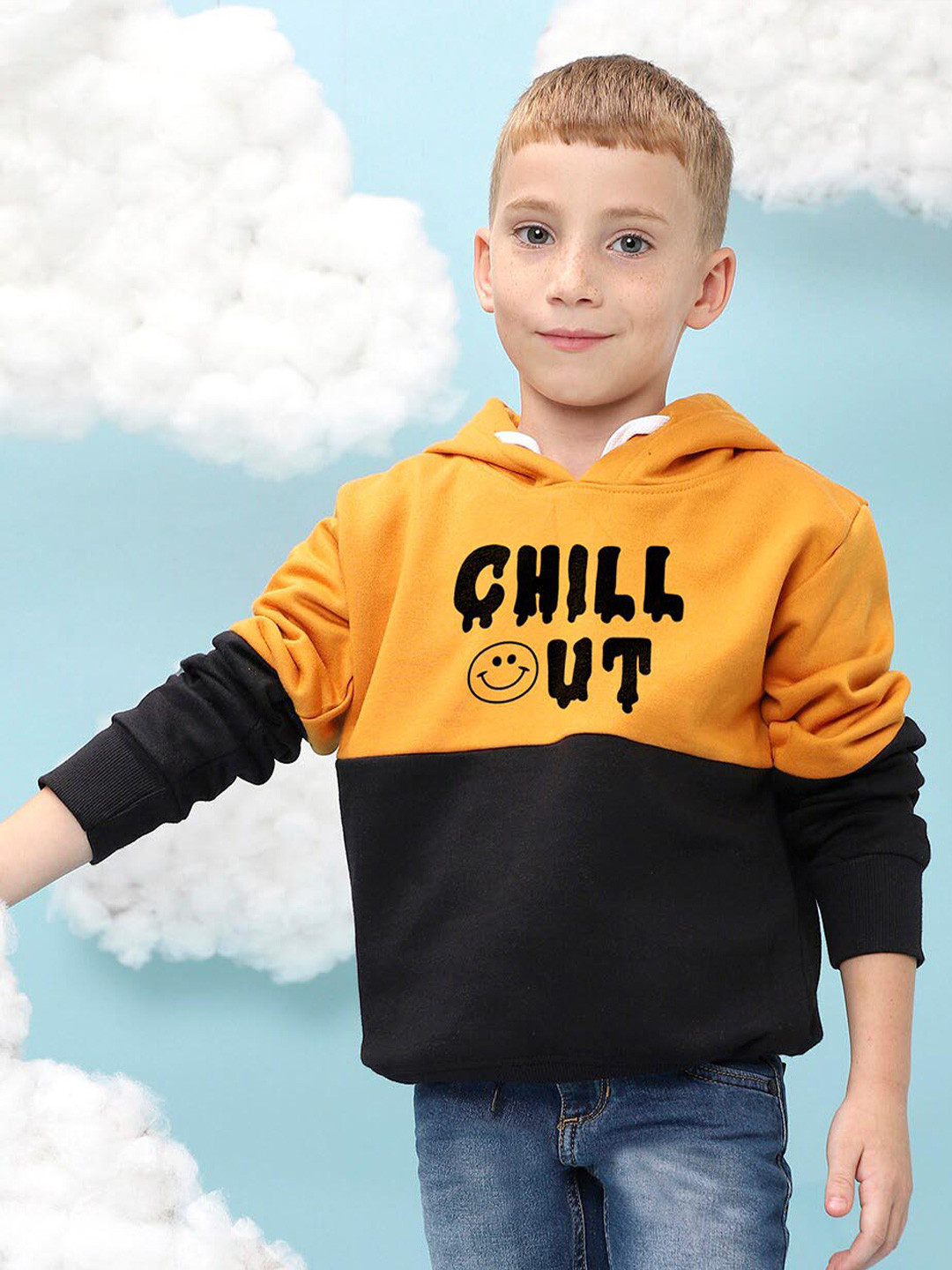 

Instafab Boys Colourblocked Hooded Cotton Sweatshirt, Yellow