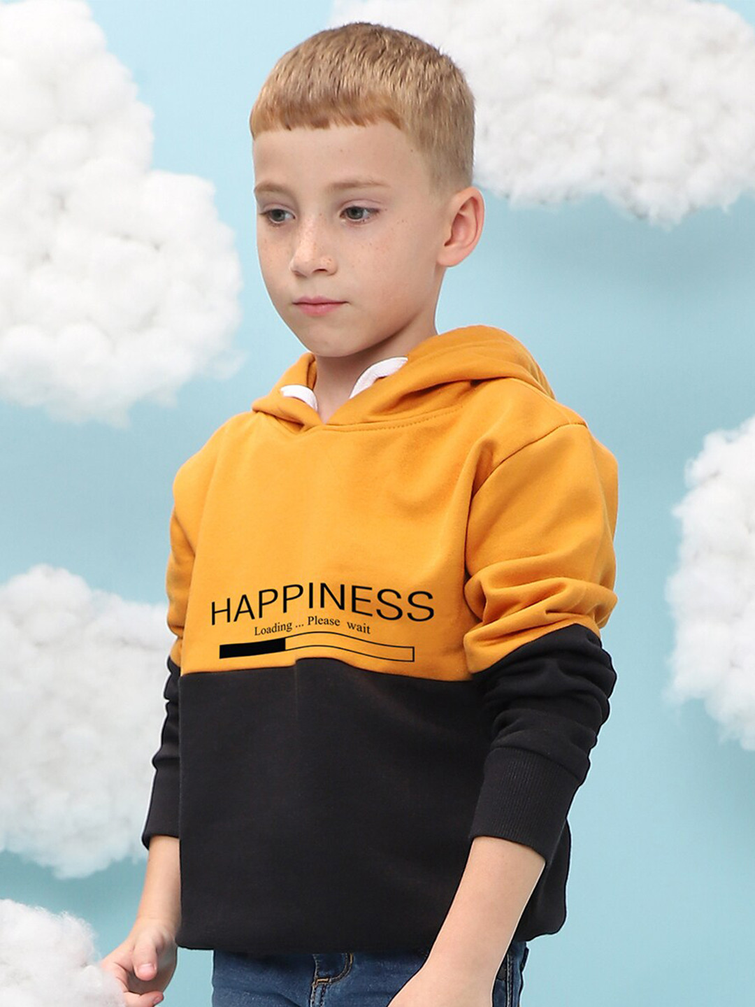 

Instafab Boys Colourblocked Hooded Cotton Sweatshirt, Mustard