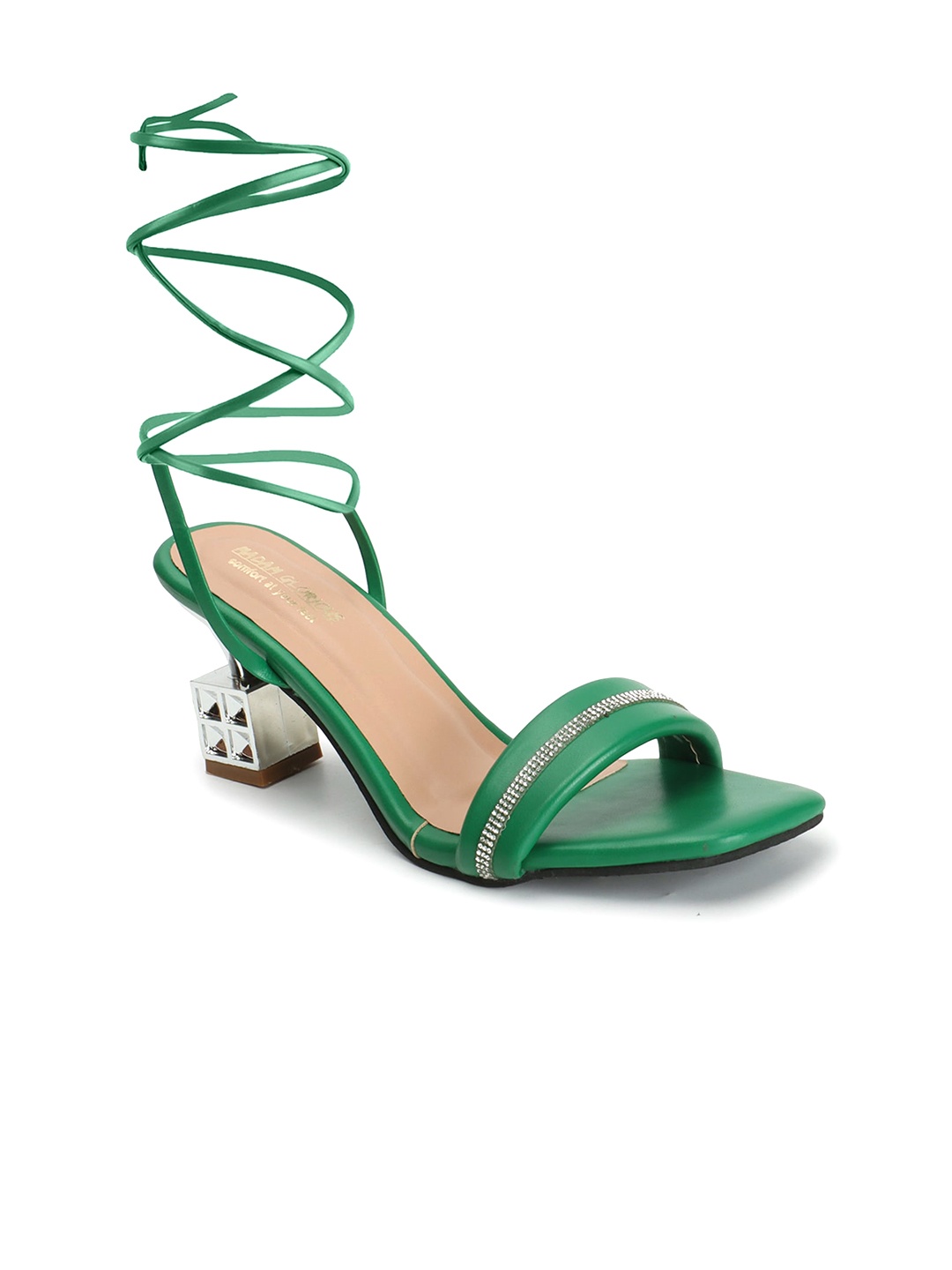 

madam glorious Square Toe Block Heels Gladiators, Green