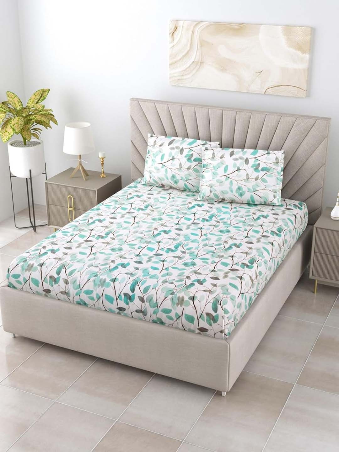 

BOMBAY DYEING Fiesta Sea Green 180 TC Floral King Bedsheet with 2 Pillow Covers