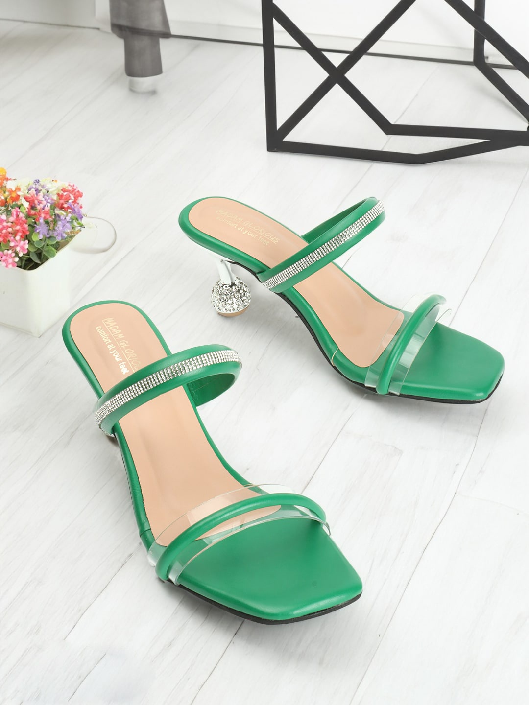 

madam glorious Square Toe Stiletto Heels, Green