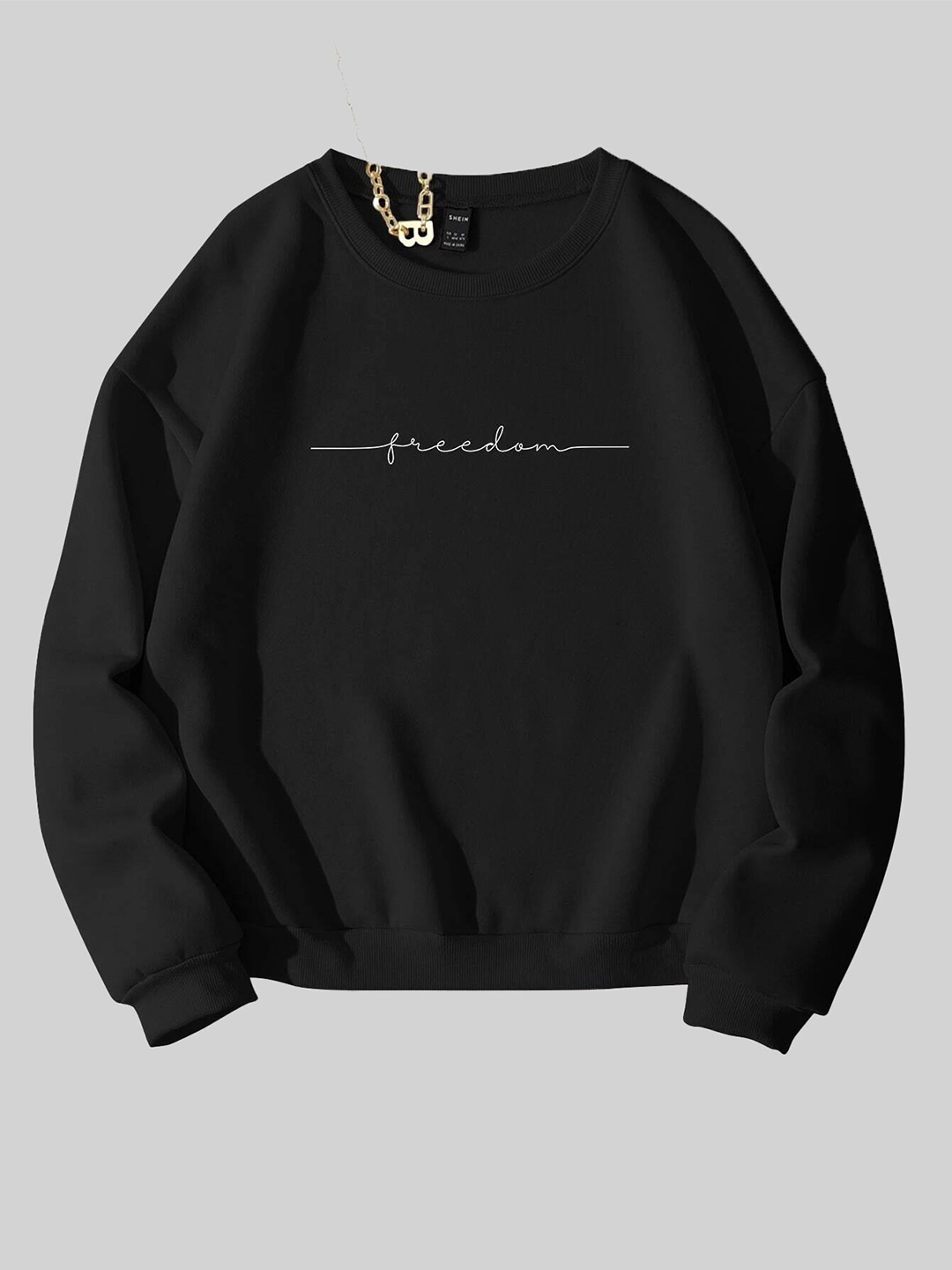

Kotty Typography Printed Round Neck Fleece Pullover Sweatshirt, Black