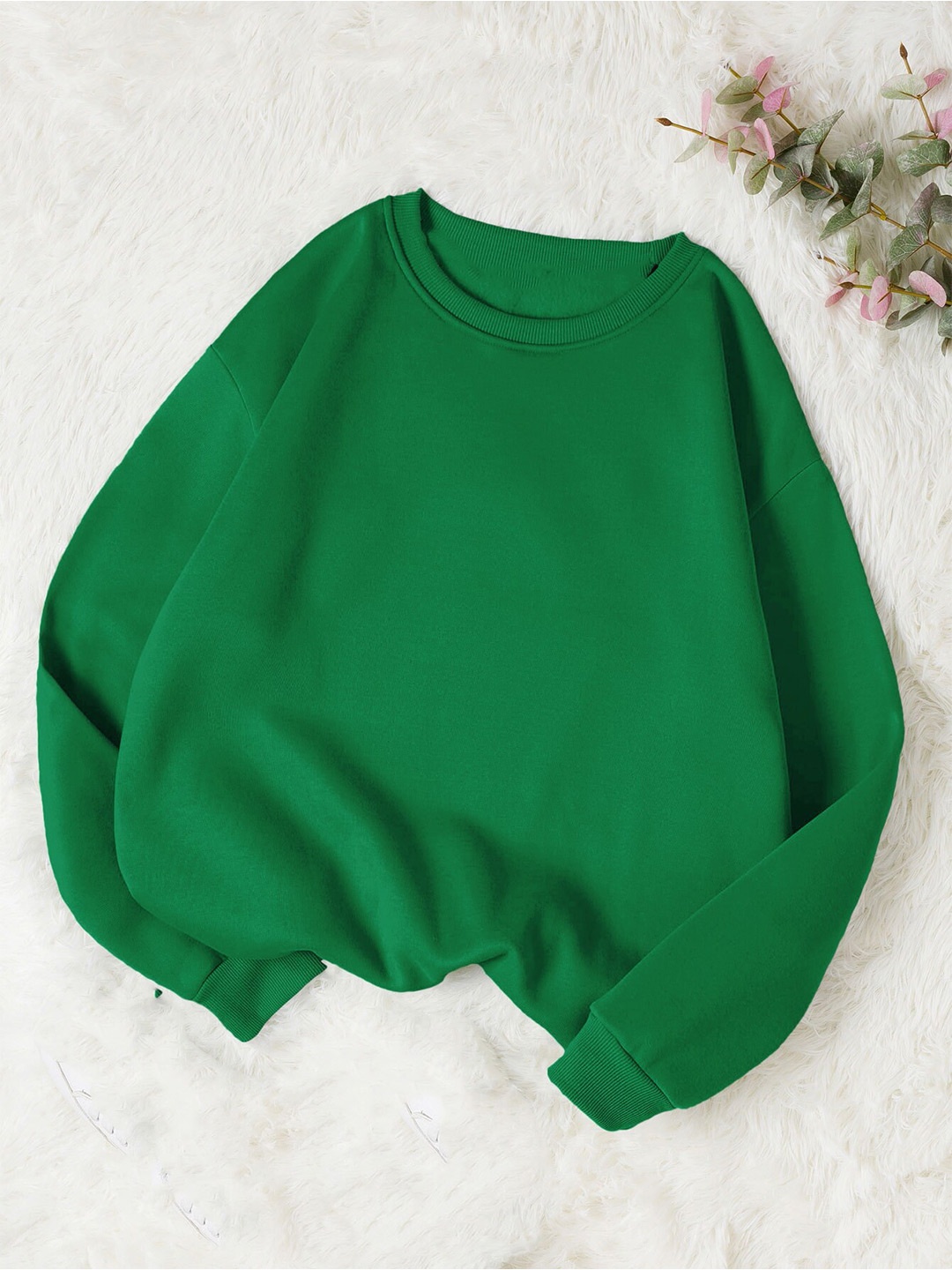 

Kotty Round Neck Fleece Pullover Sweatshirt, Green