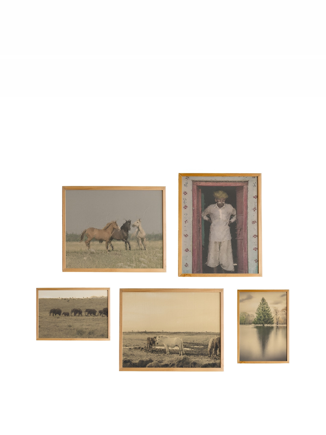 

Cadore Gifts Beige 5 Pieces Synthetic Wood Vintage Wall Arts