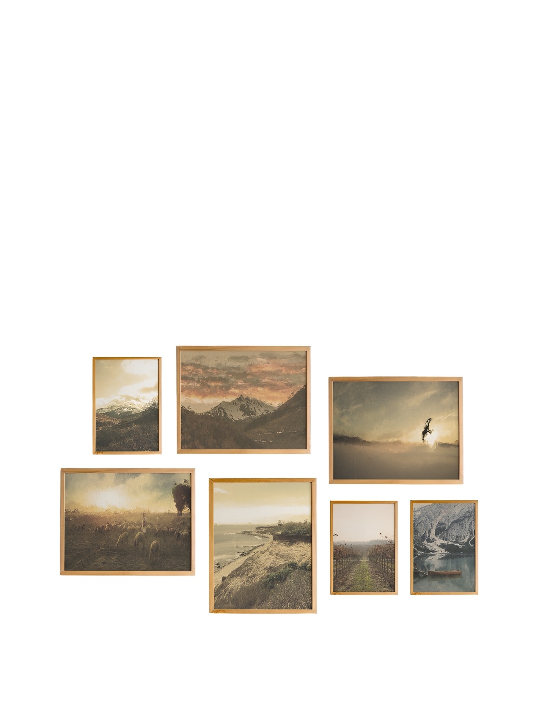 

Cadore Gifts Beige & Green 7 Pieces Wooden Vintage Painting Wall Arts
