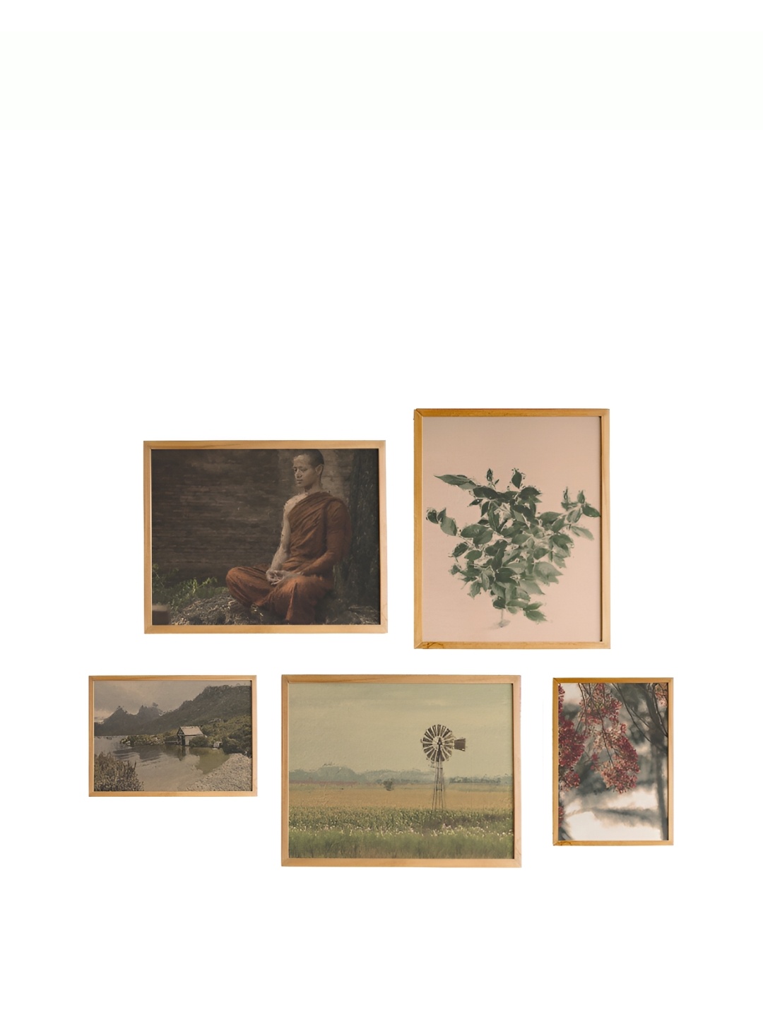 

Cadore Gifts Beige & Green 5 Pieces Vintage Nature Engineered Wooden Painting Wall Art