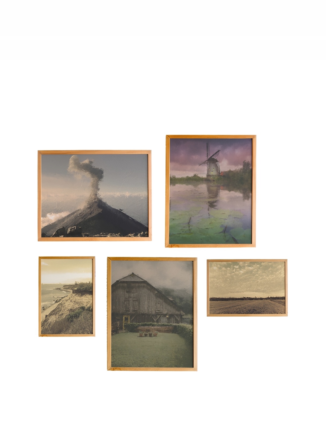 

Cadore Gifts Beige & Green 5 Pieces Wood Framed Vintage Paintings Wall arts
