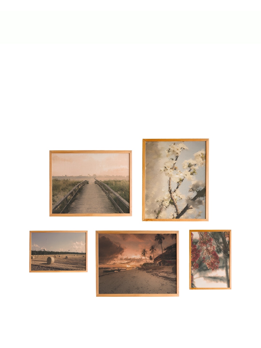 

Cadore Gifts Beige and White 5 Pieces Wooden Wall Paintings