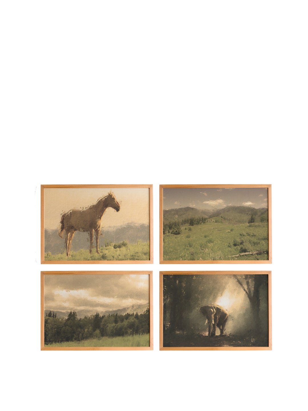 

Cadore Gifts Vintage Beige 4 Pieces Wooden Nature Paintings Wall Art