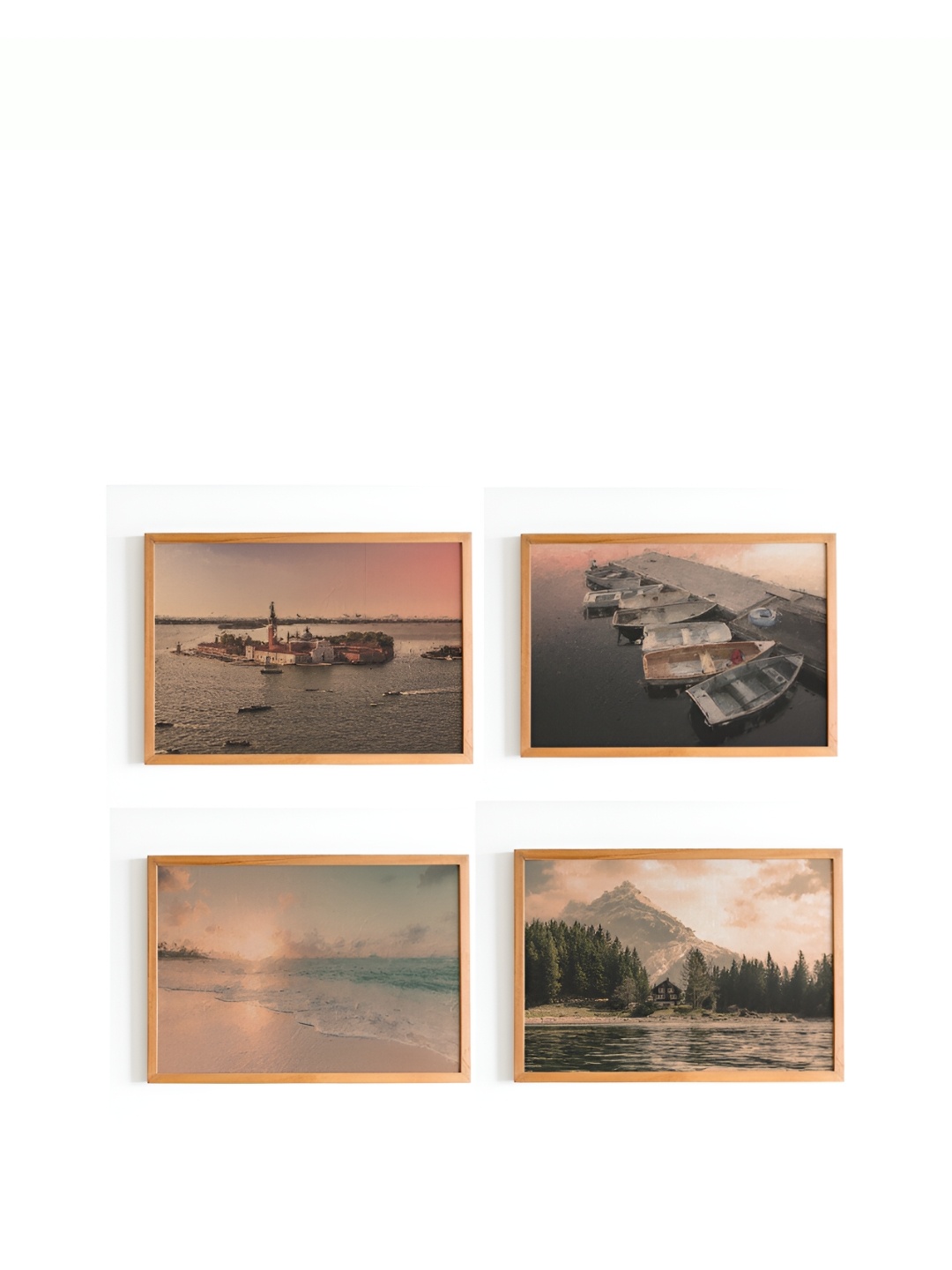 

Cadore Gifts Beige & Green 4 Pieces Wooden Vintage Paintings Wall Art